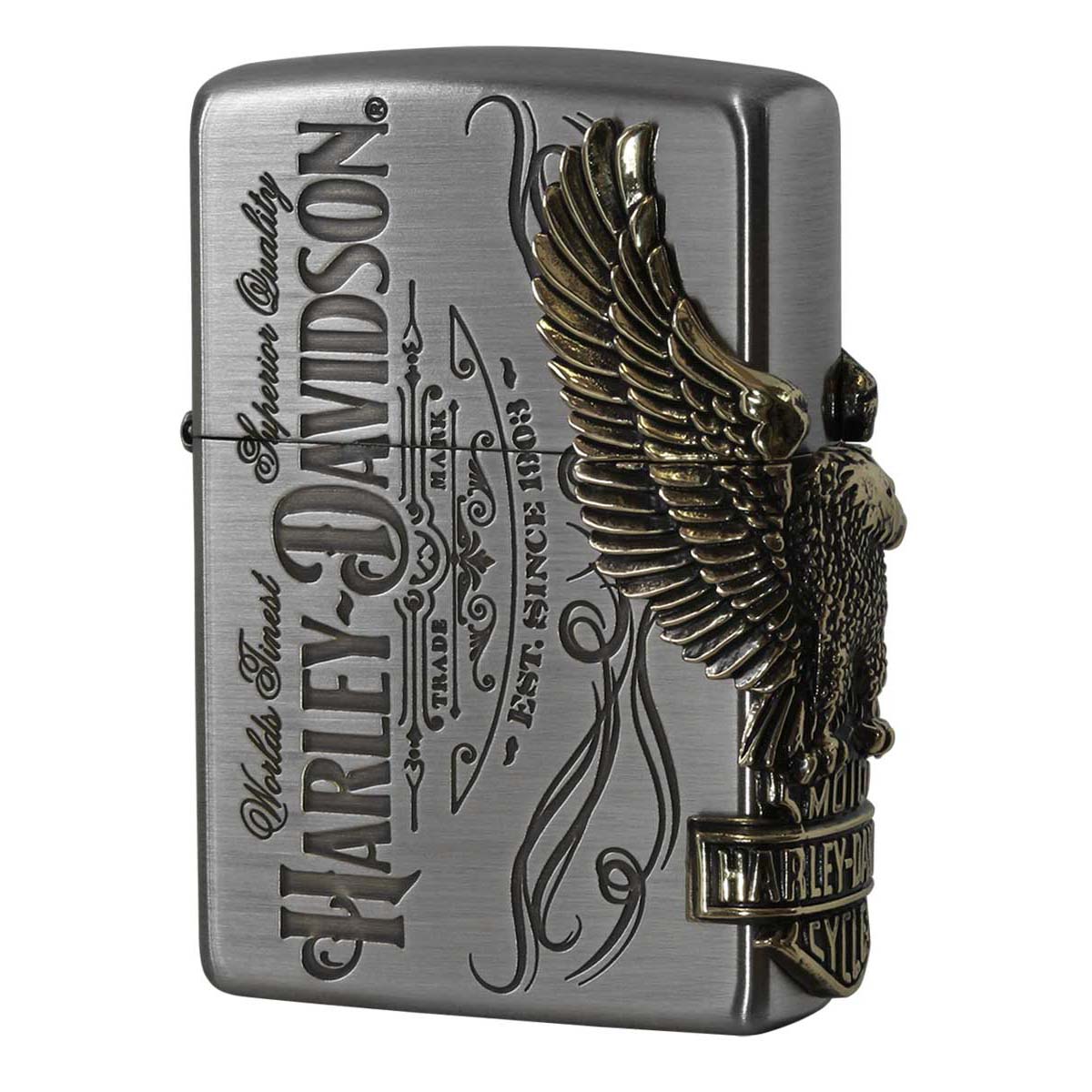 Zippo ジッポー ハーレーダビッドソン 日本限定モデル バイク 二輪 モーターサイクル  Harley Davidson ニッケルブラスコンビメッキ古美 サイドメタル オフィシャルライセンス品 HDP-75