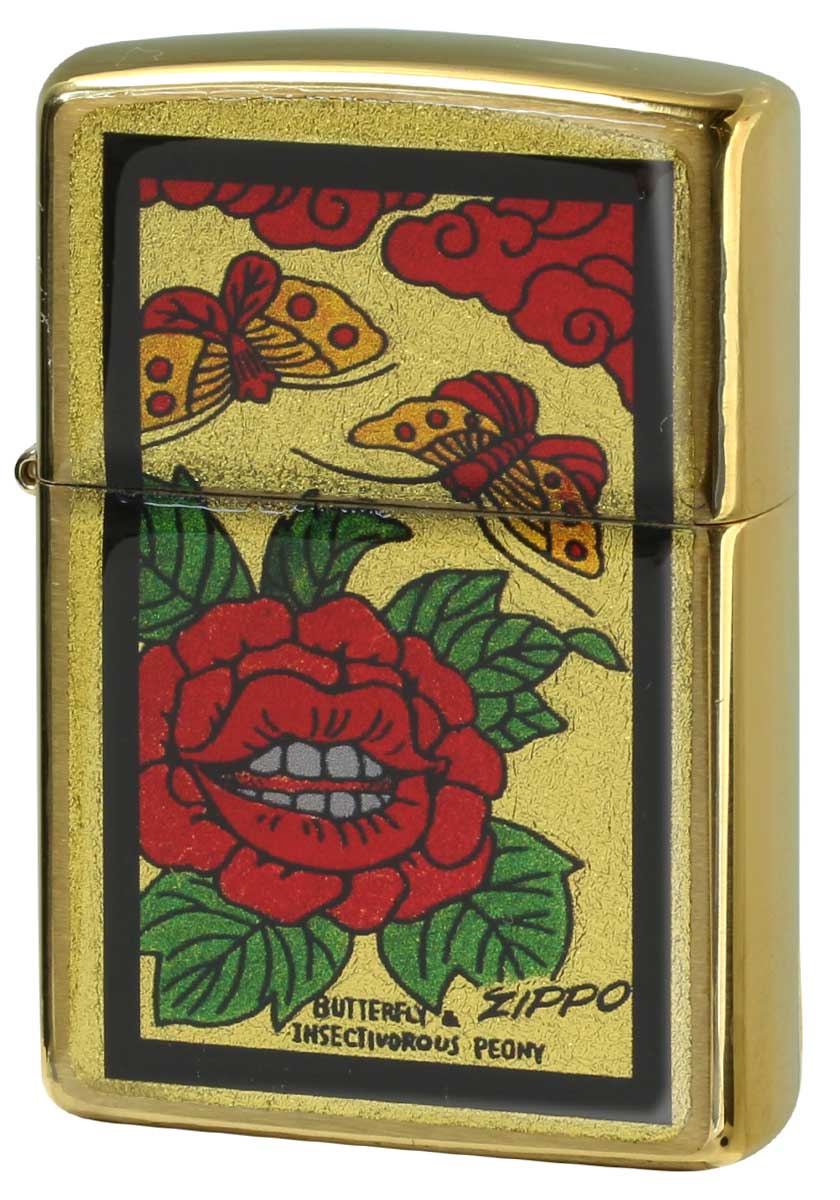 Zippo ジッポー 金箔エポキシ 花札 人喰いボタンに蝶 メール便可