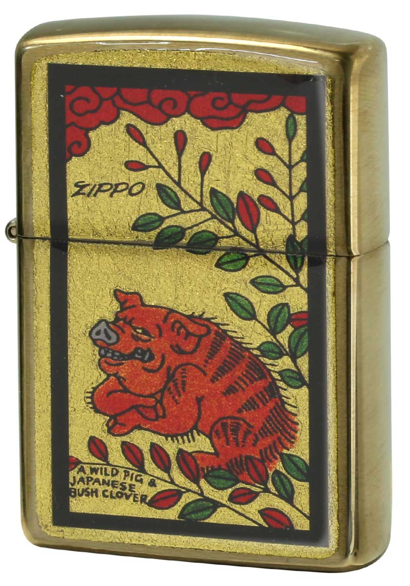 Zippo ジッポー 金箔エポキシ 花札 萩に不良猪 メール便可