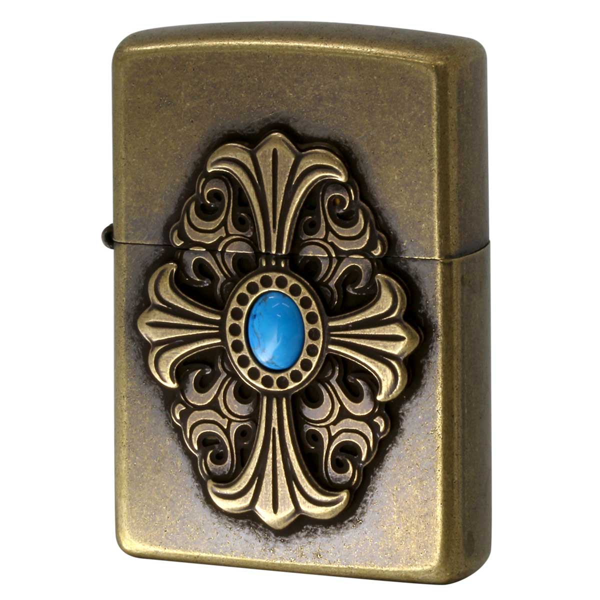 Zippo ジッポー ビックメタル クロス 十字架 ターコイズ 天然石 クロス＆ターコイズ