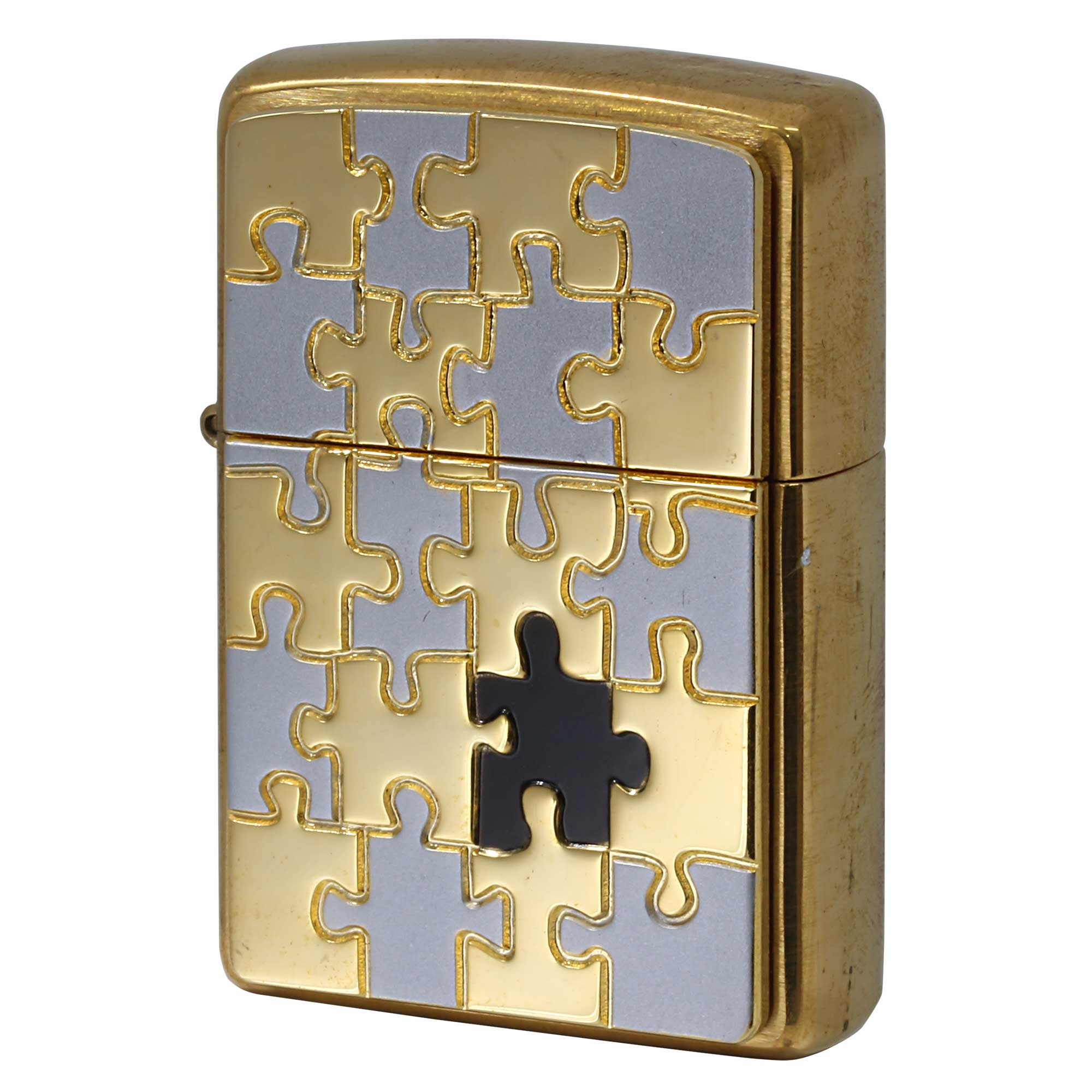 絶版/ヴィンテージ Zippo ジッポー 中古 2004年製造 パズル柄メタル貼り  [A]使用感少なく状態が良い