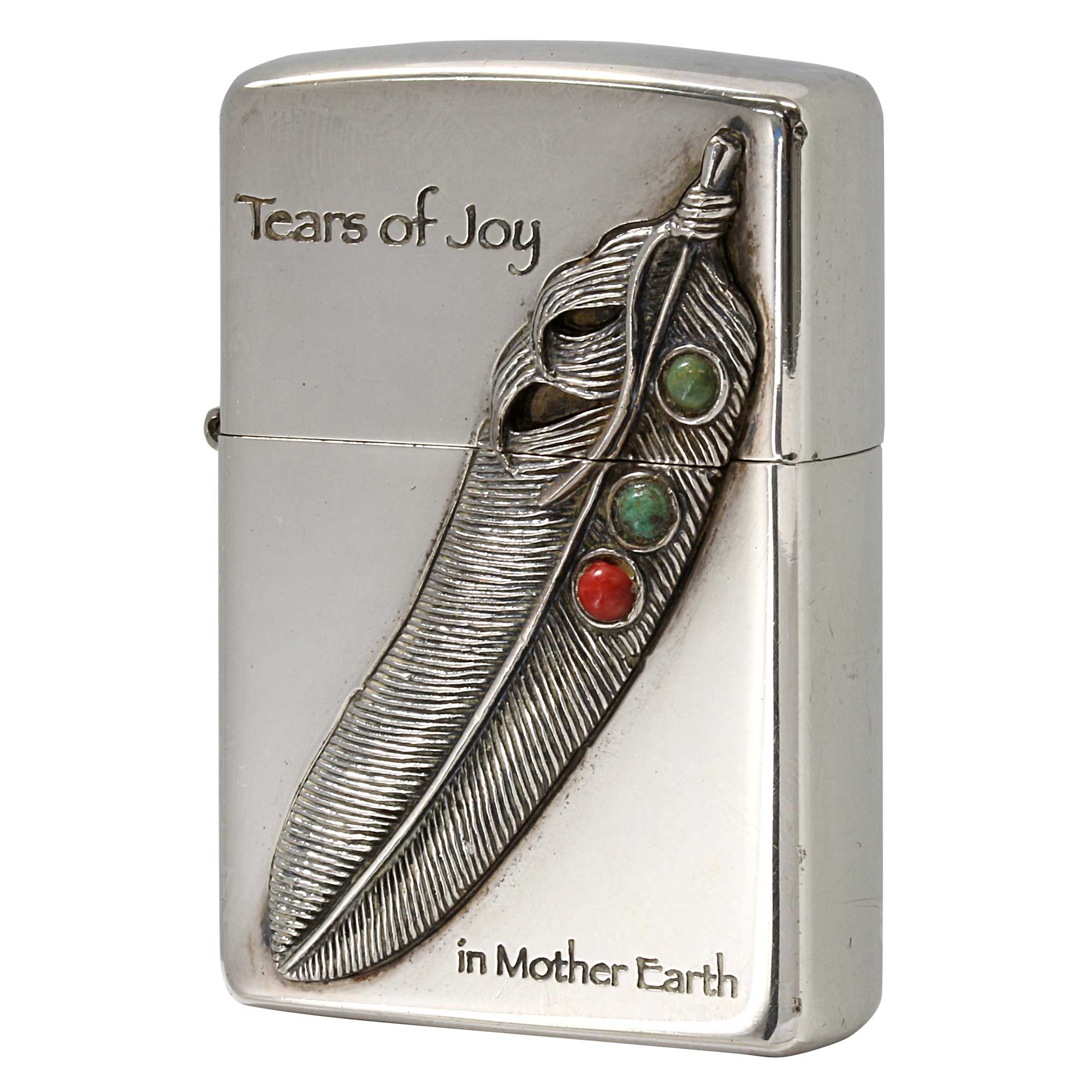 絶版/ヴィンテージ Zippo ジッポー 中古 2014年製造 フェザーメタル ターコイズ&サンゴ  [A]使用感少なく状態が良い