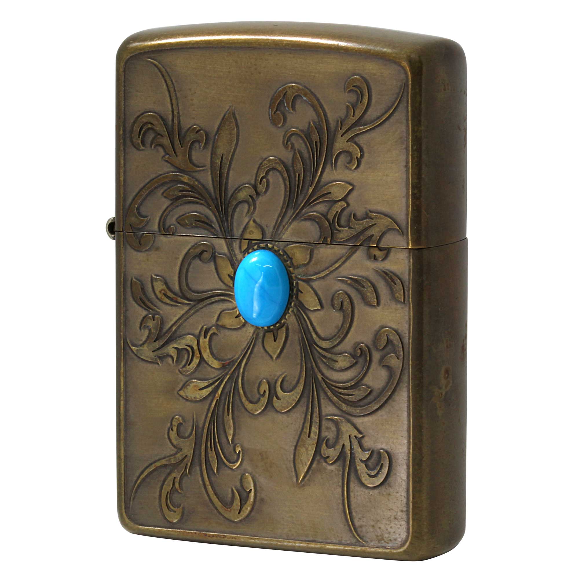 絶版/ヴィンテージ Zippo ジッポー 中古 2014年製造 ボタニカル柄 ターコイズ  [B]使用感ありやや傷汚れあり