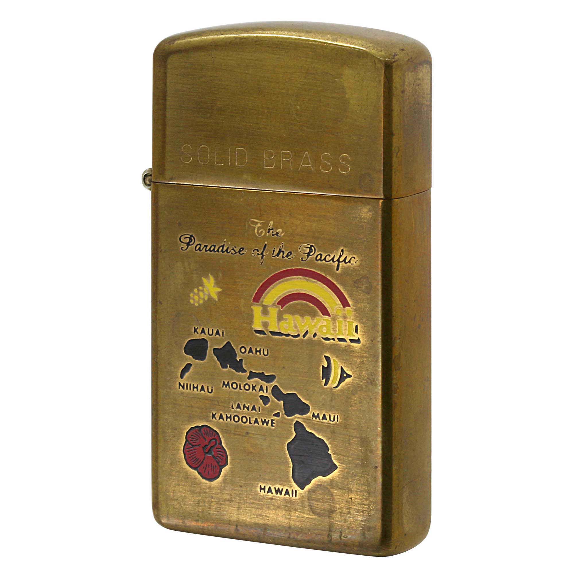 絶版/ヴィンテージ Zippo ジッポー 中古 1996年製造 ハワイ Hawaii スリム No.1654 SOLID BRASS  [C]使用感あり傷汚れあり