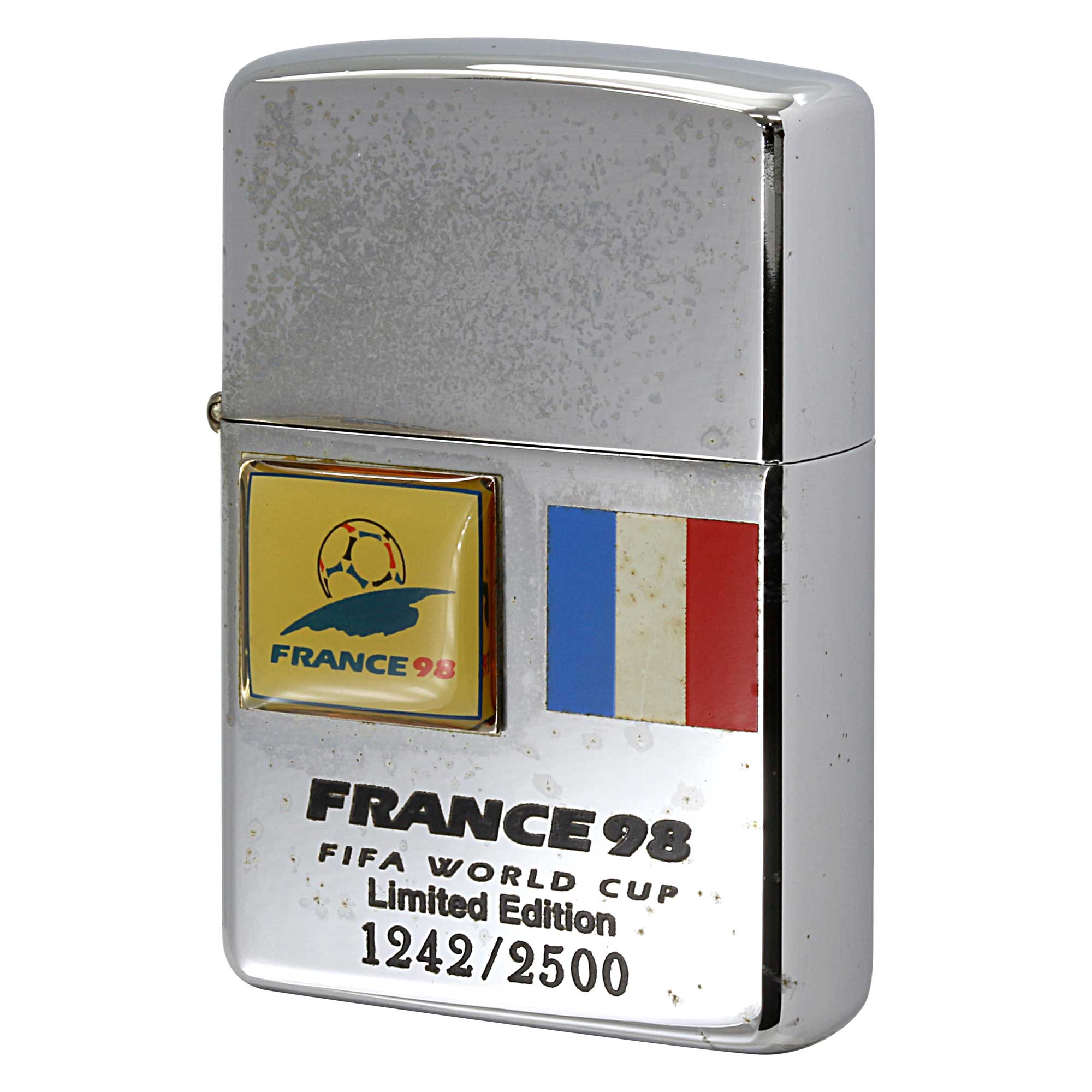絶版/ヴィンテージ Zippo ジッポー 中古 1997年製造 限定2,500個 ワールドカップ FIFA WORLD CUP フランス98 シリアルNo.1242  [C]使用感あり傷汚れあり