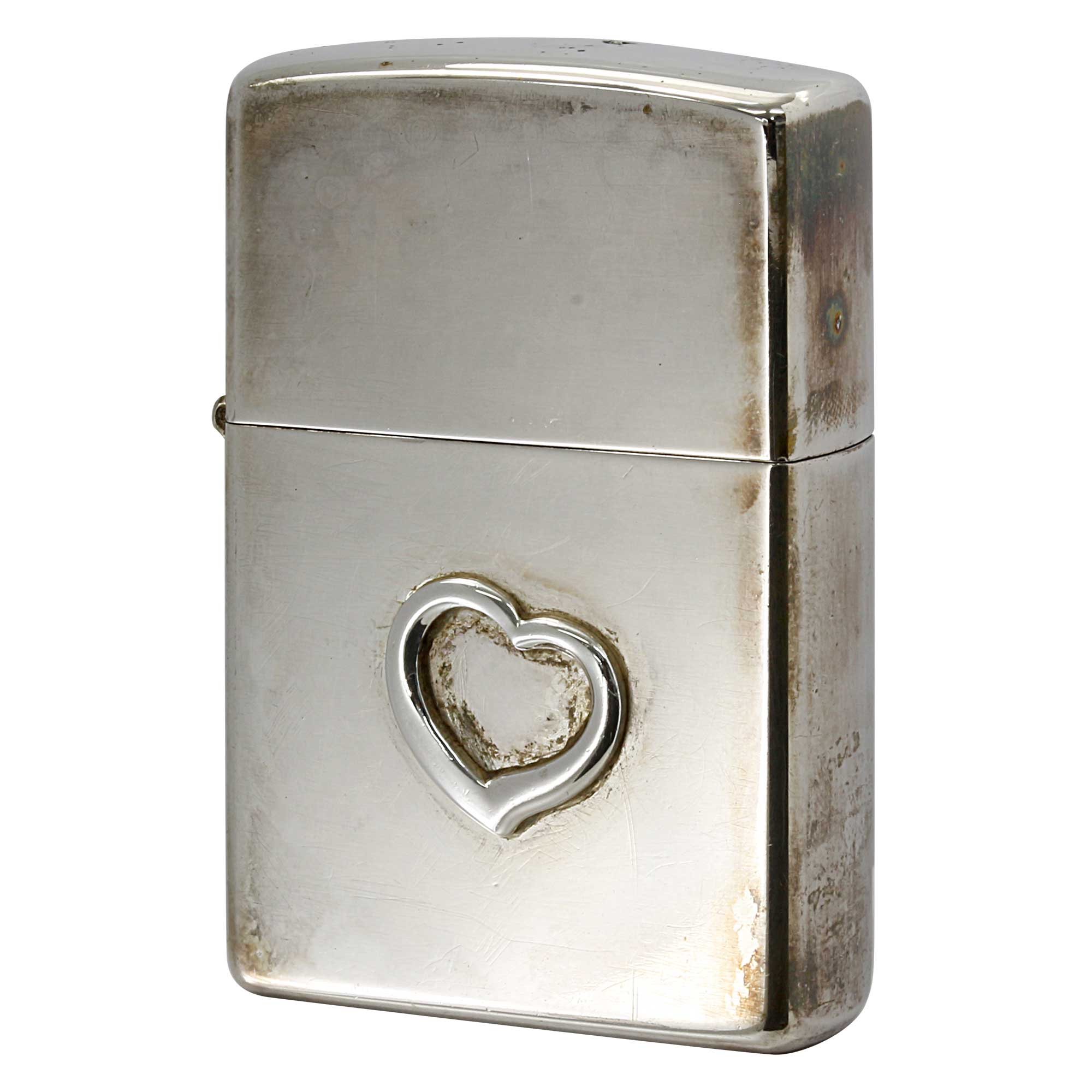 絶版/ヴィンテージ Zippo ジッポー 中古 2001年製造 オープンハート メタル貼り  [C]使用感あり傷汚れあり