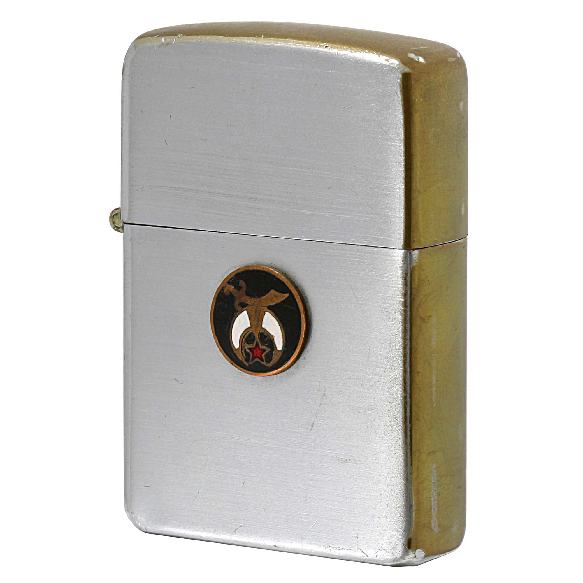 絶版/ヴィンテージ Zippo ジッポー 中古 1951年製造 フリーメイソン シュライナー ロゴエンブレム貼り  [B]使用感ありやや傷汚れあり