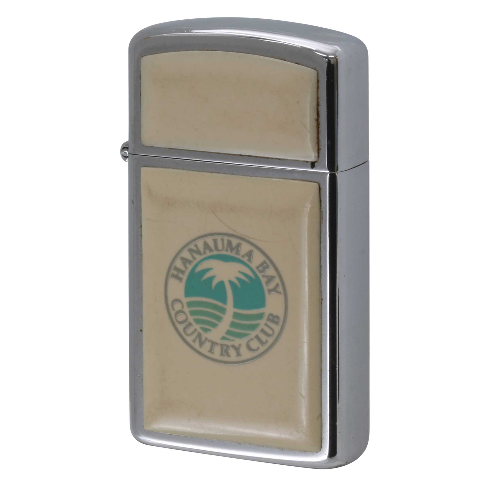 絶版/ヴィンテージ Zippo ジッポー 中古 1989年製造 スクリムショー ハワイ HANAUMA BAY COUNTRY CLUB ホワイトスリム  [C]使用感あり傷汚れあり