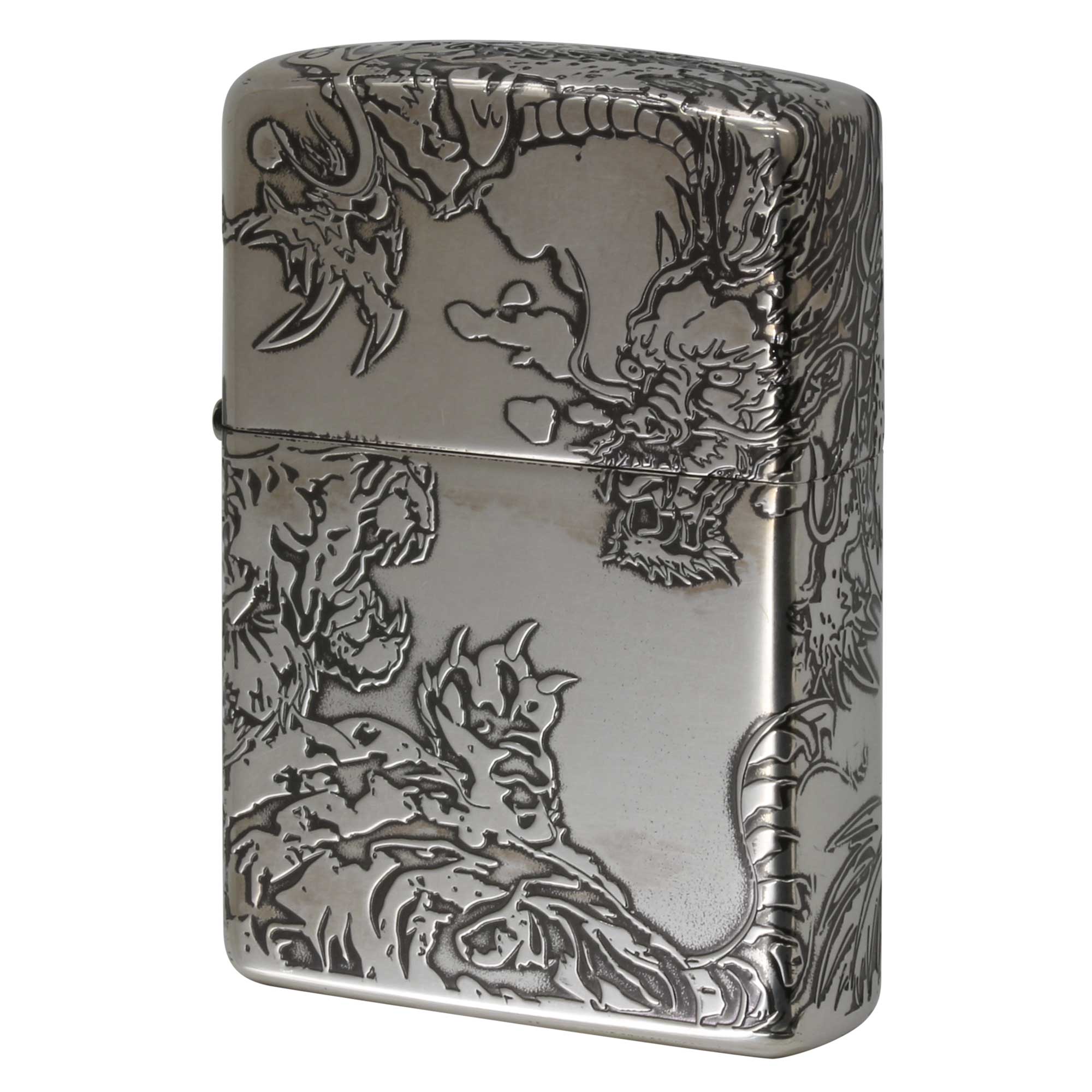 絶版/ヴィンテージ Zippo ジッポー 中古 2023年製造 タイガー ドラゴン 龍虎 5面連続デザイン 銀いぶし SVイブシ  [B]使用感ありやや傷汚れあり