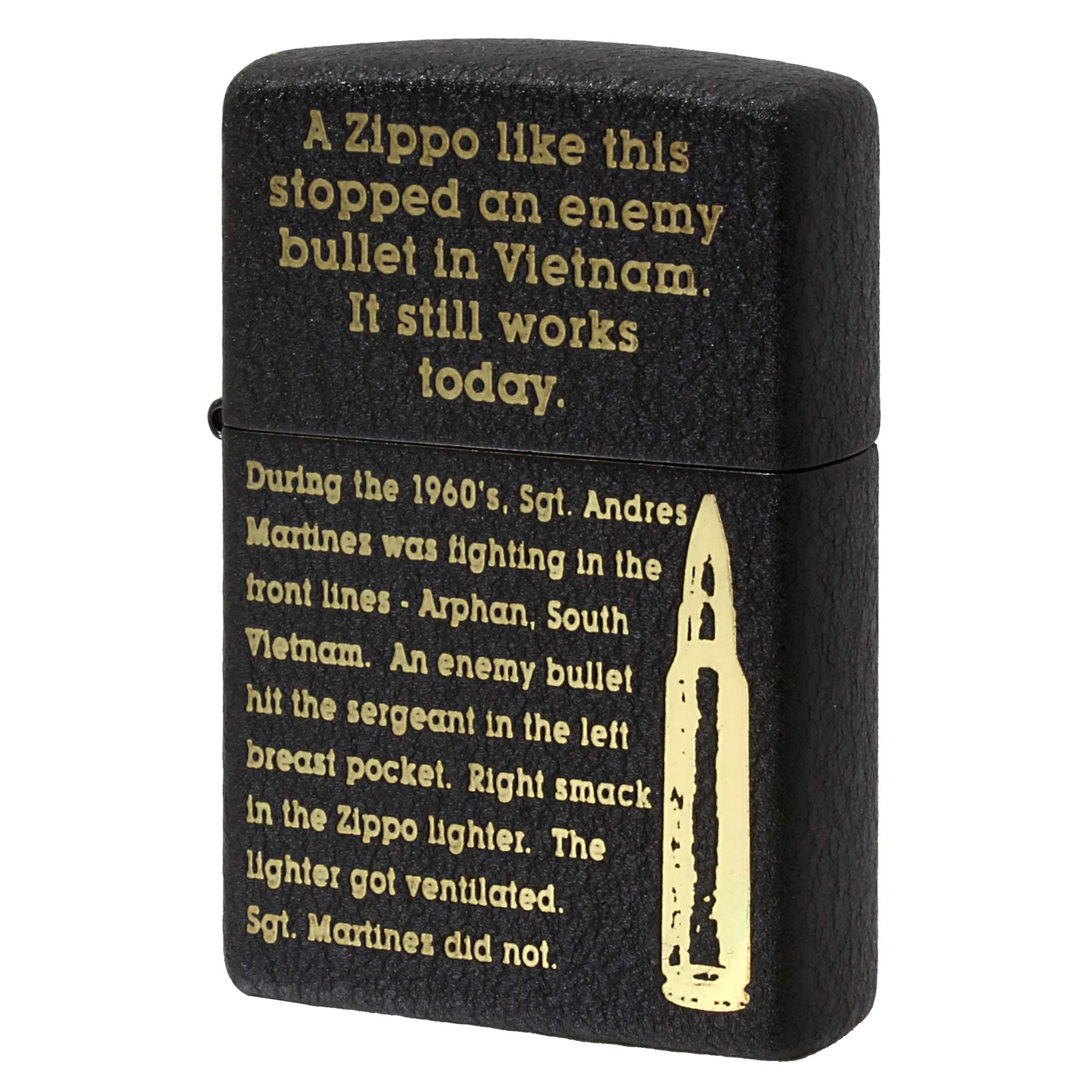 絶版/ヴィンテージ Zippo ジッポー 中古 2015年製造 ZIPPO bullet ベトナム戦争 英文 ブラッククラックル  [N]未使用・新品