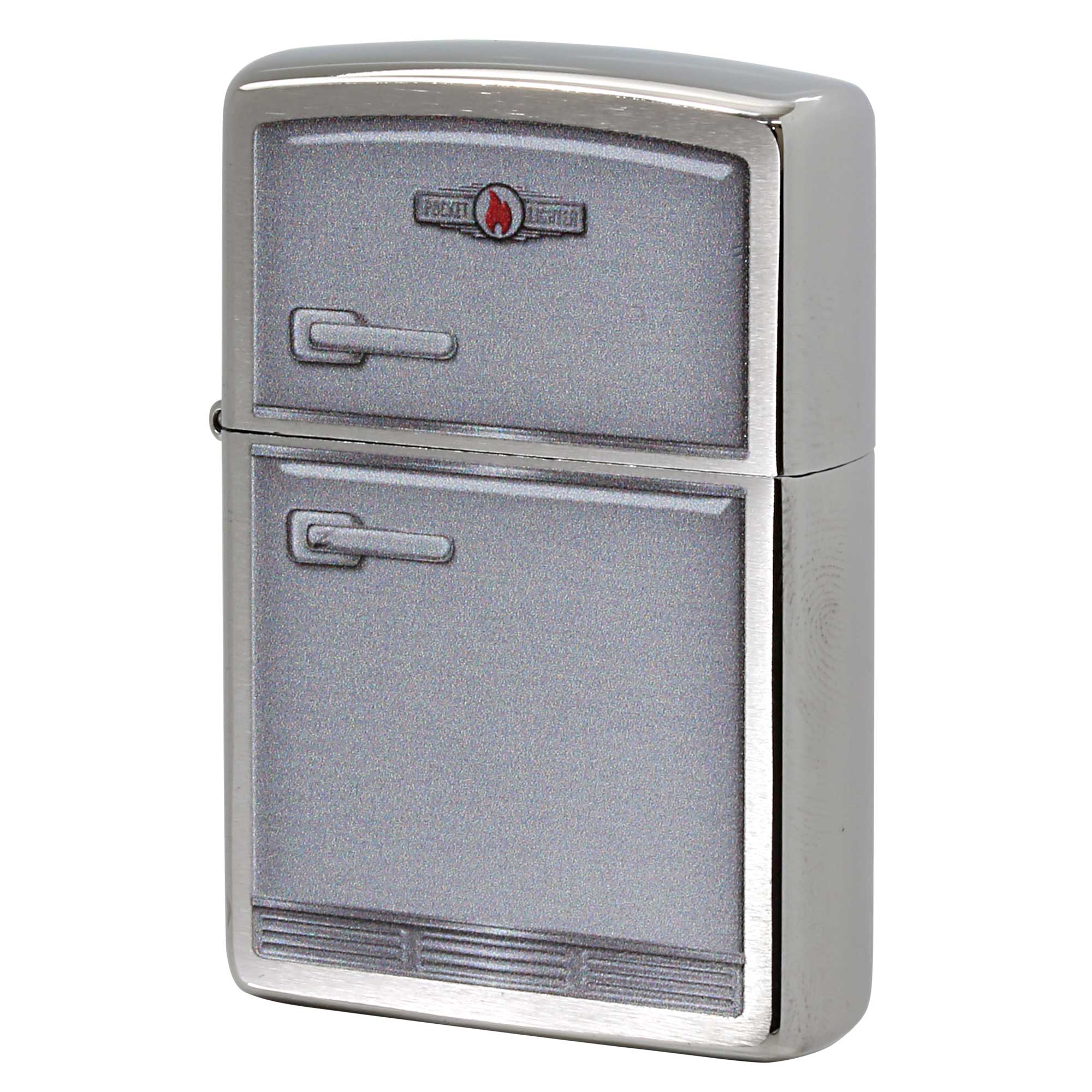 絶版/ヴィンテージ Zippo ジッポー 中古 2018年製造 ZIPPO アイコンフレーム 冷蔵庫 プリント ブラッシュドクローム  [N]未使用・新品