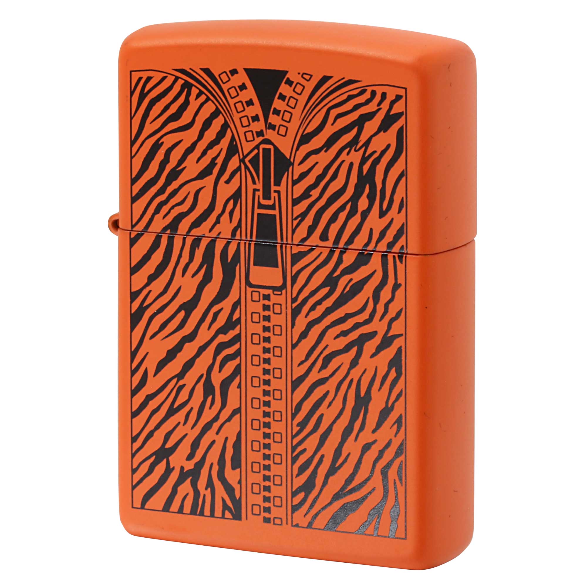 絶版/ヴィンテージ Zippo ジッポー 中古 2016年製造 トラ柄 ジッパー Tiger Design Zipper マットオレンジ  [N]未使用・新品