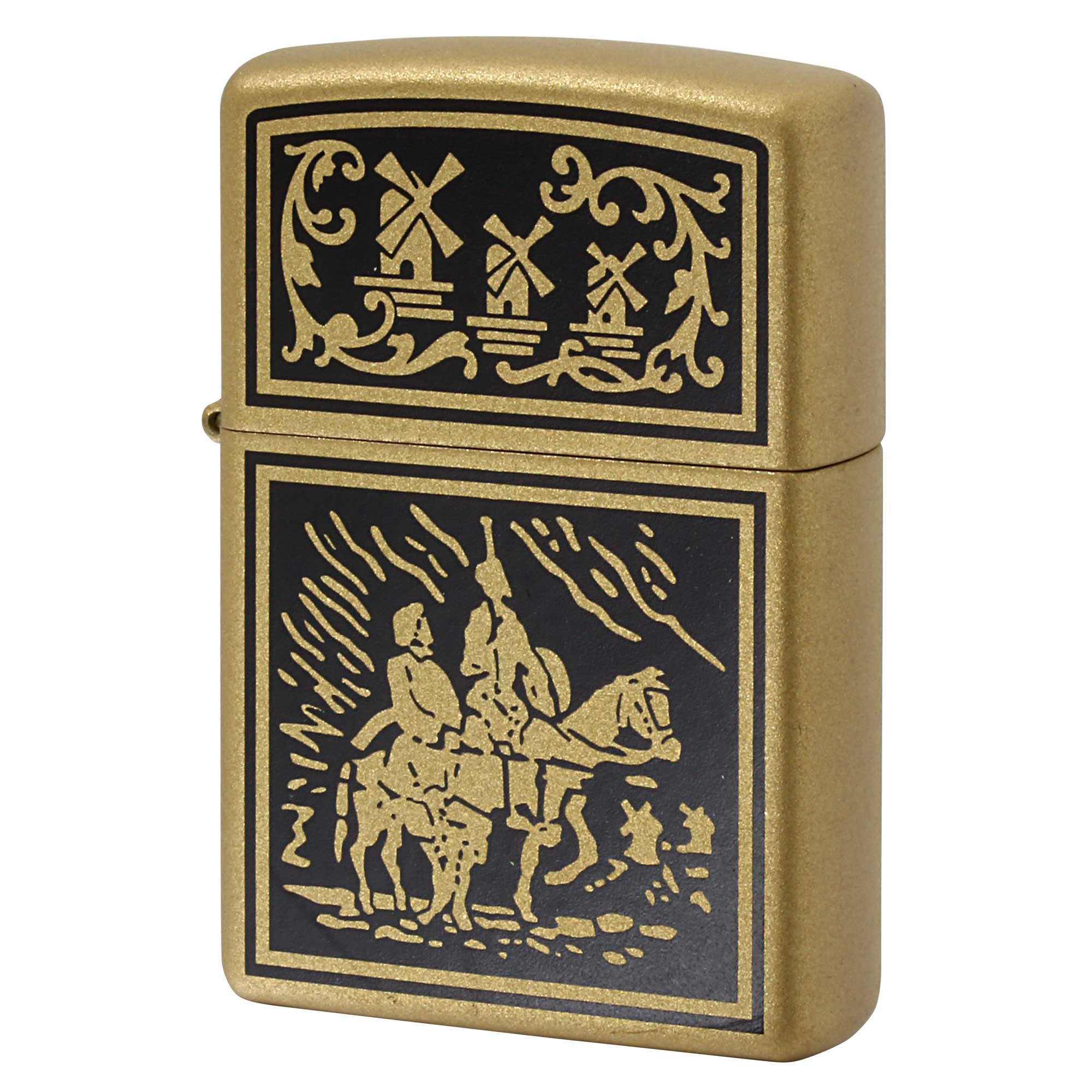 絶版/ヴィンテージ Zippo ジッポー 中古 2015年製造 ドン・キホーテ・デ・ラ・マンチャ マットゴールド塗装  [N]未使用・新品