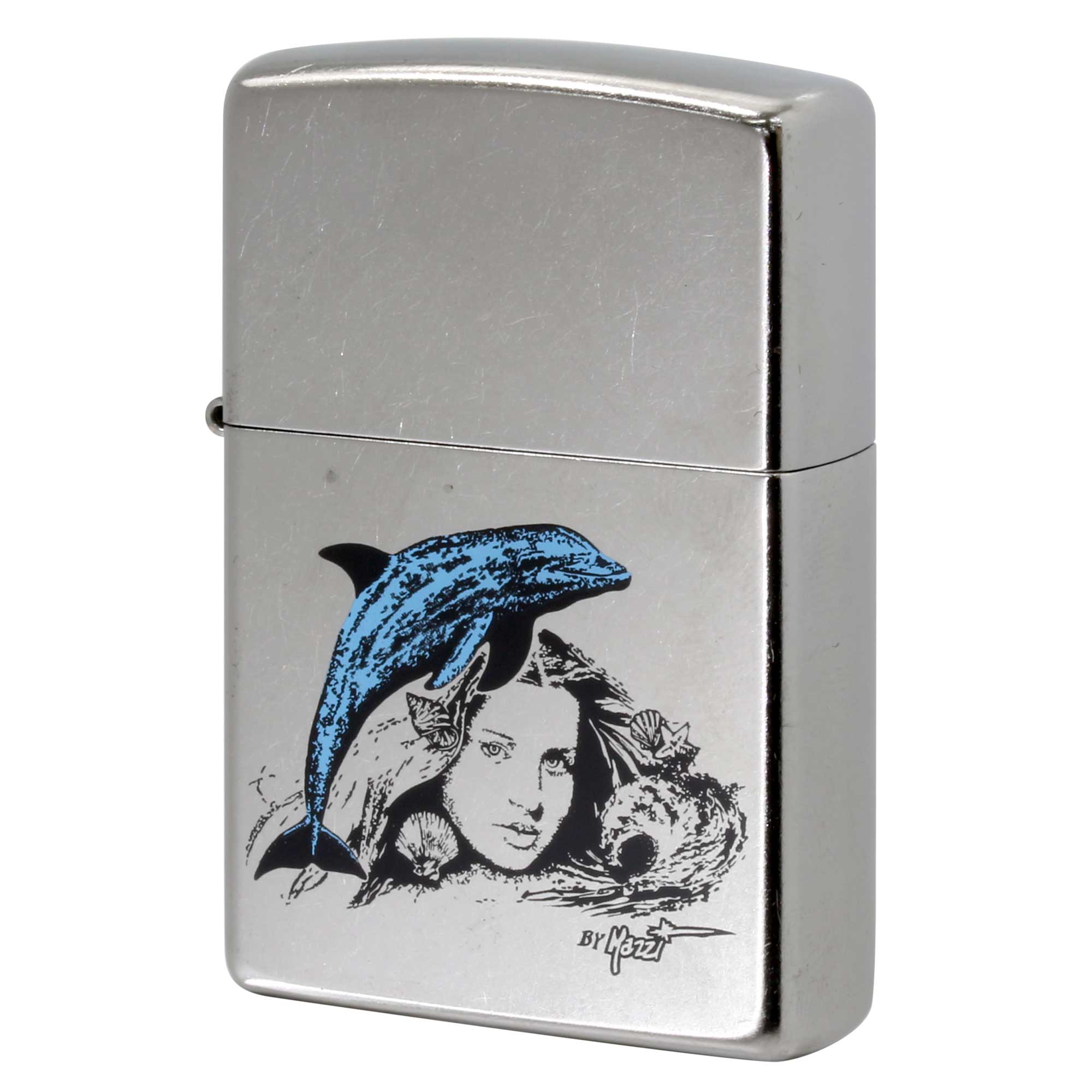 絶版/ヴィンテージ Zippo ジッポー 中古 2015年製造 クラウディオ マッツィ by Mazzi イルカと女性 ストリートクローム  [N]未使用・新品