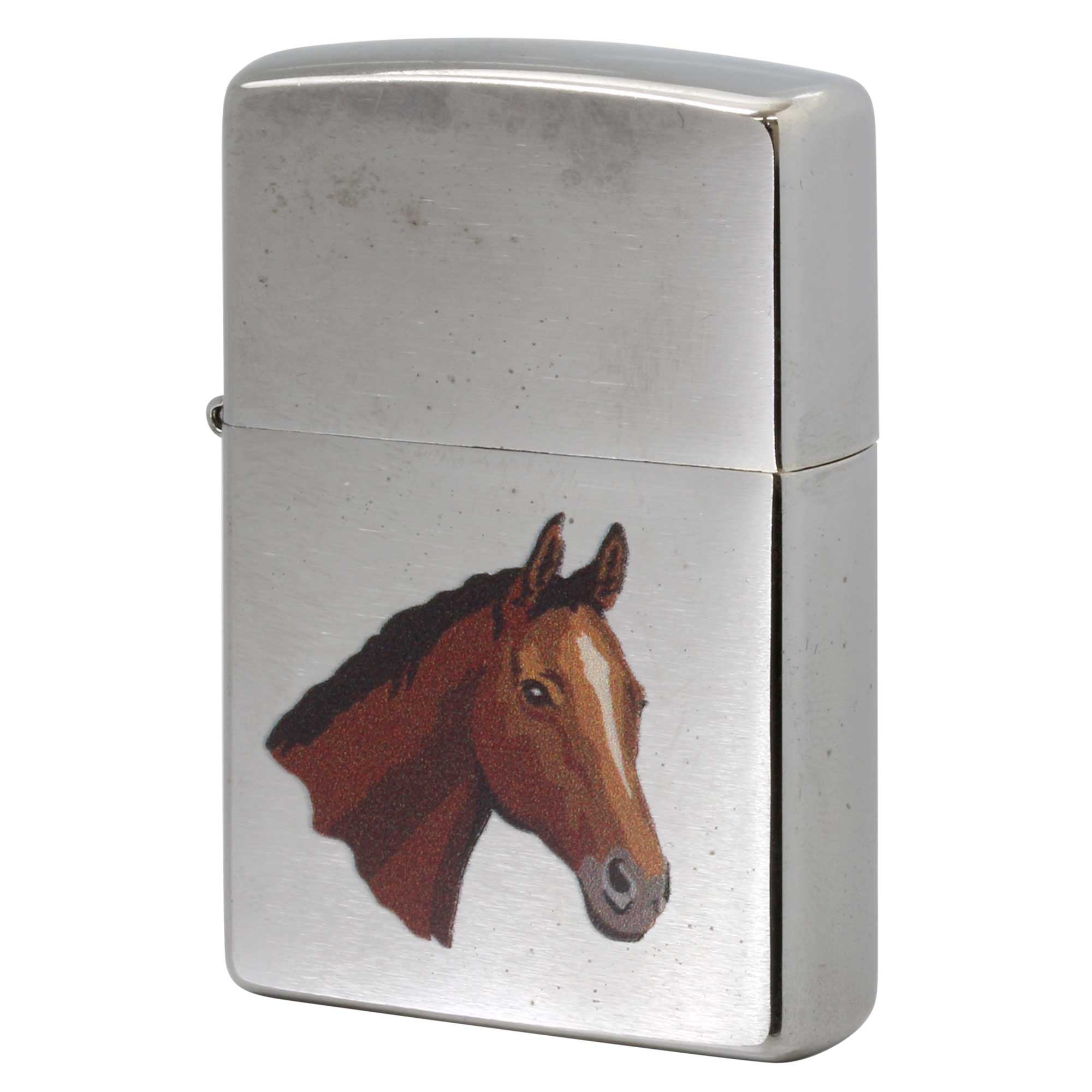 絶版/ヴィンテージ Zippo ジッポー 中古 2017年製造 馬 HORSE プリント ブラッシュドクローム  [S]ほぼ新品同様