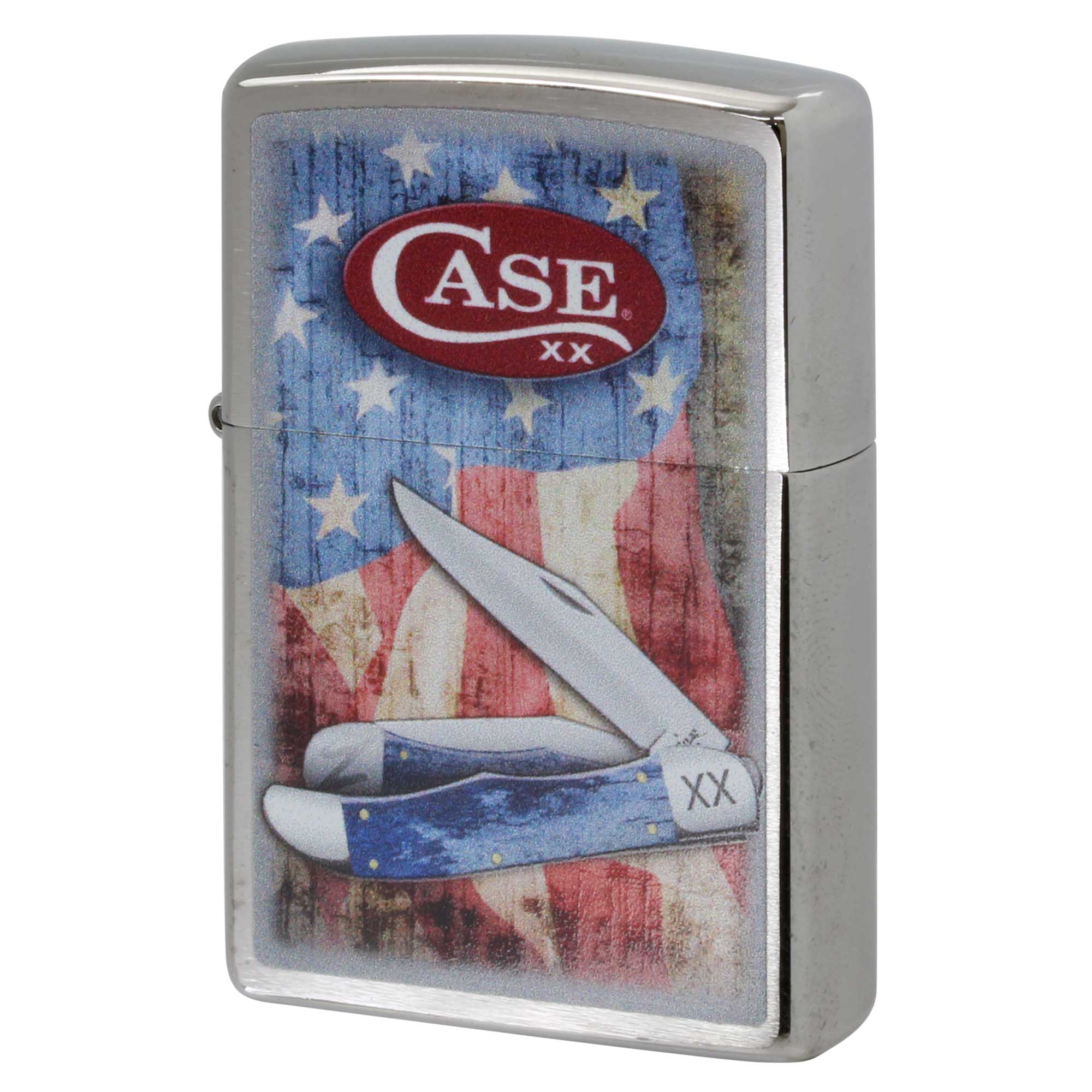 絶版/ヴィンテージ Zippo ジッポー 中古 2018年製造 CASE ナイフ プリント ブラッシュドクローム  [N]未使用・新品