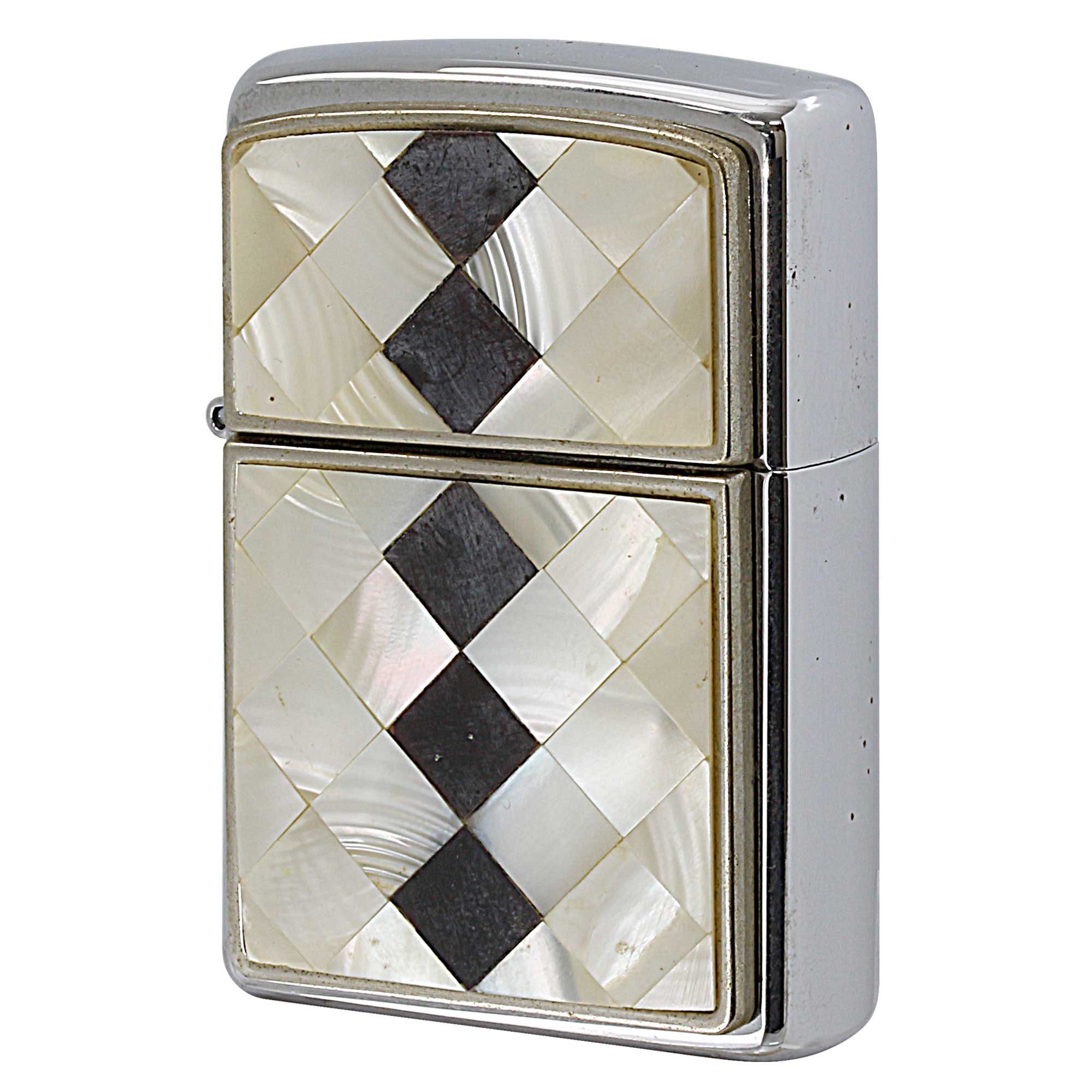 絶版/ヴィンテージ Zippo ジッポー 中古 2004年製造 チェック 市松模様 格子柄 白黒 シェル メタル貼り  [B]使用感ありやや傷汚れあり