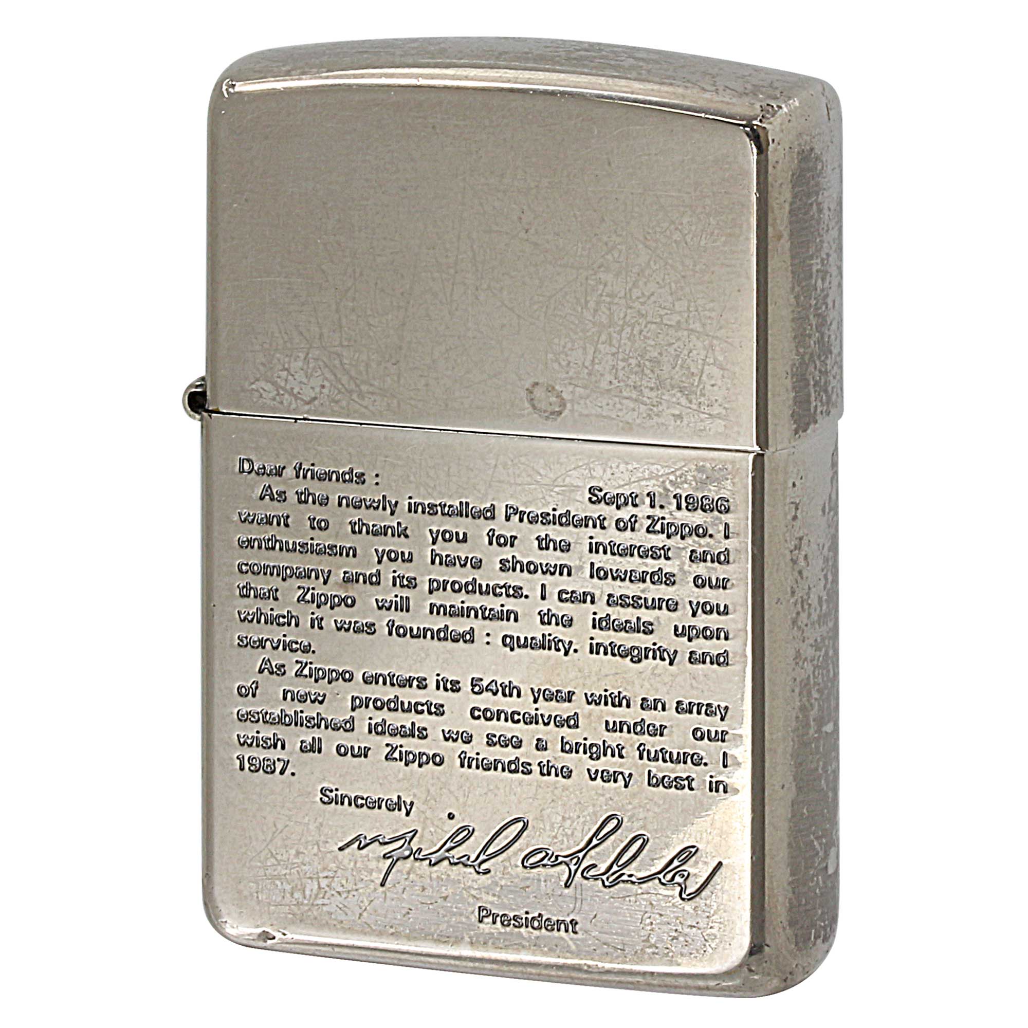 絶版/ヴィンテージ Zippo ジッポー 中古 1995年製造 ZIPPO社3代目社長 MICHAEL.A.SCHULER メッセージ  [C]使用感あり傷汚れあり