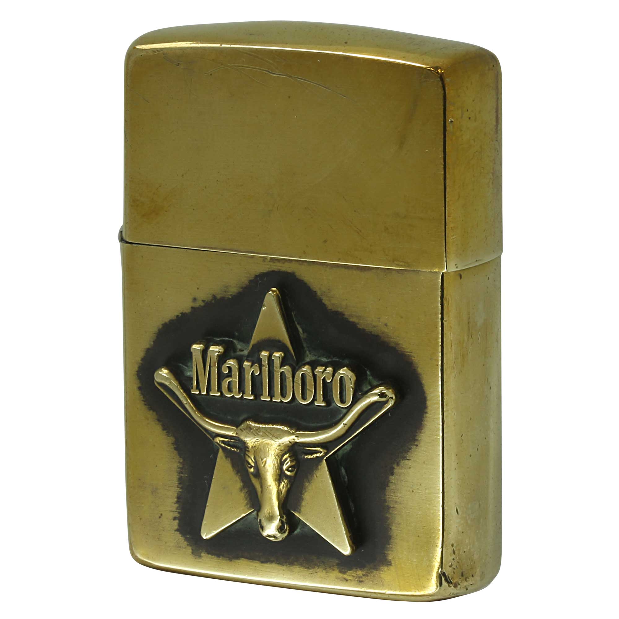 絶版/ヴィンテージ Zippo ジッポー 中古 1993年製造 Mariboro マルボロ タバコ ロングホーン 金メッキ メタル  [B]使用感ありやや傷汚れあり