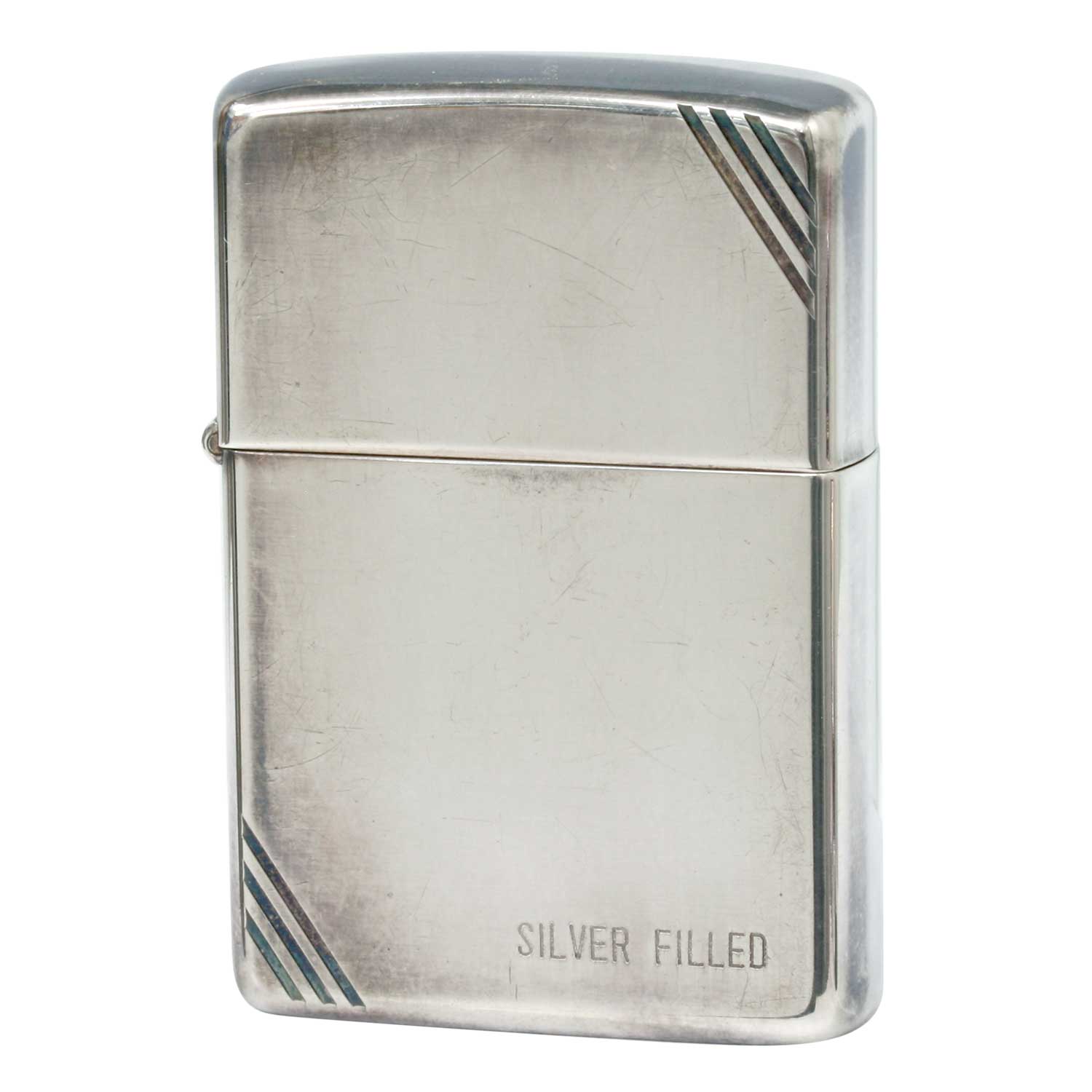 絶版/ヴィンテージ Zippo ジッポー 中古 1982年製造 両面 DIAGONAL LINE SILVER FILLED  [C]使用感あり傷汚れあり