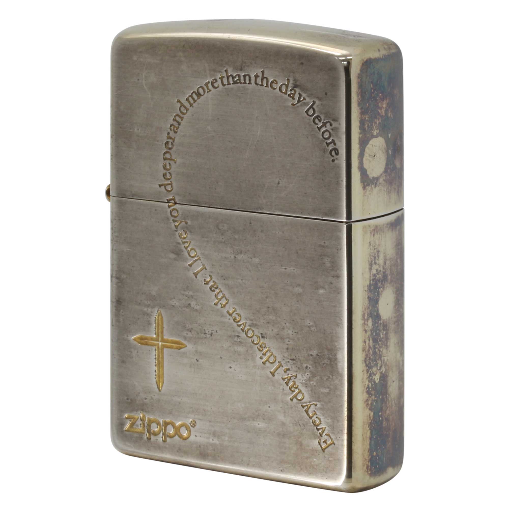 絶版/ヴィンテージ Zippo ジッポー 中古 2015年製造 ハート クロス ペアジッポ 片方 Heart Cross Pear SG  [C]使用感あり傷汚れあり