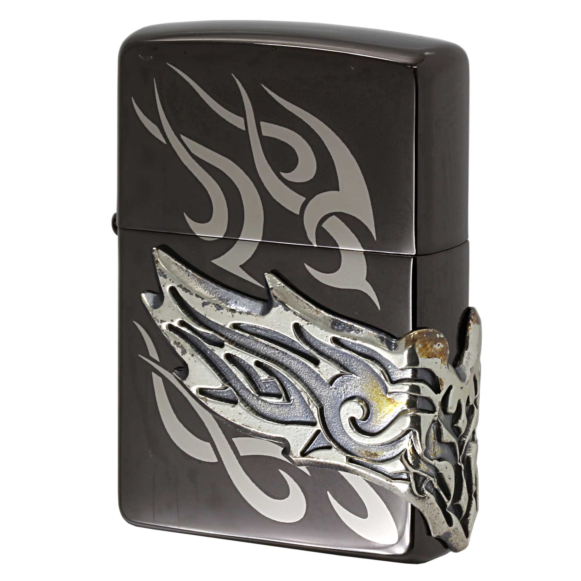 絶版/ヴィンテージ Zippo ジッポー 中古 2007年製造 トライバル サイド ウィングメタル BK  [A]使用感少なく状態が良い