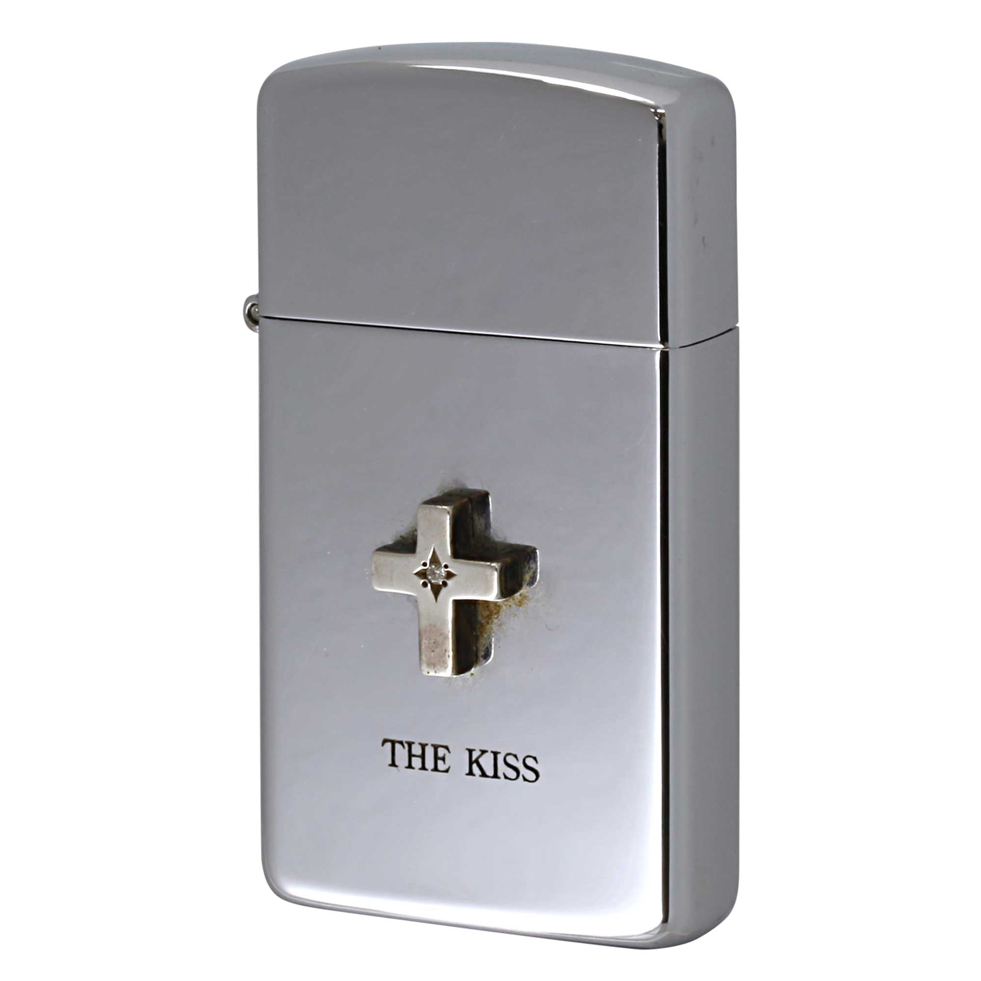 絶版/ヴィンテージ Zippo ジッポー 中古 2000年製造 スリム THE KISS クロス ダイヤモンド埋め込み  [A]使用感少なく状態が良い