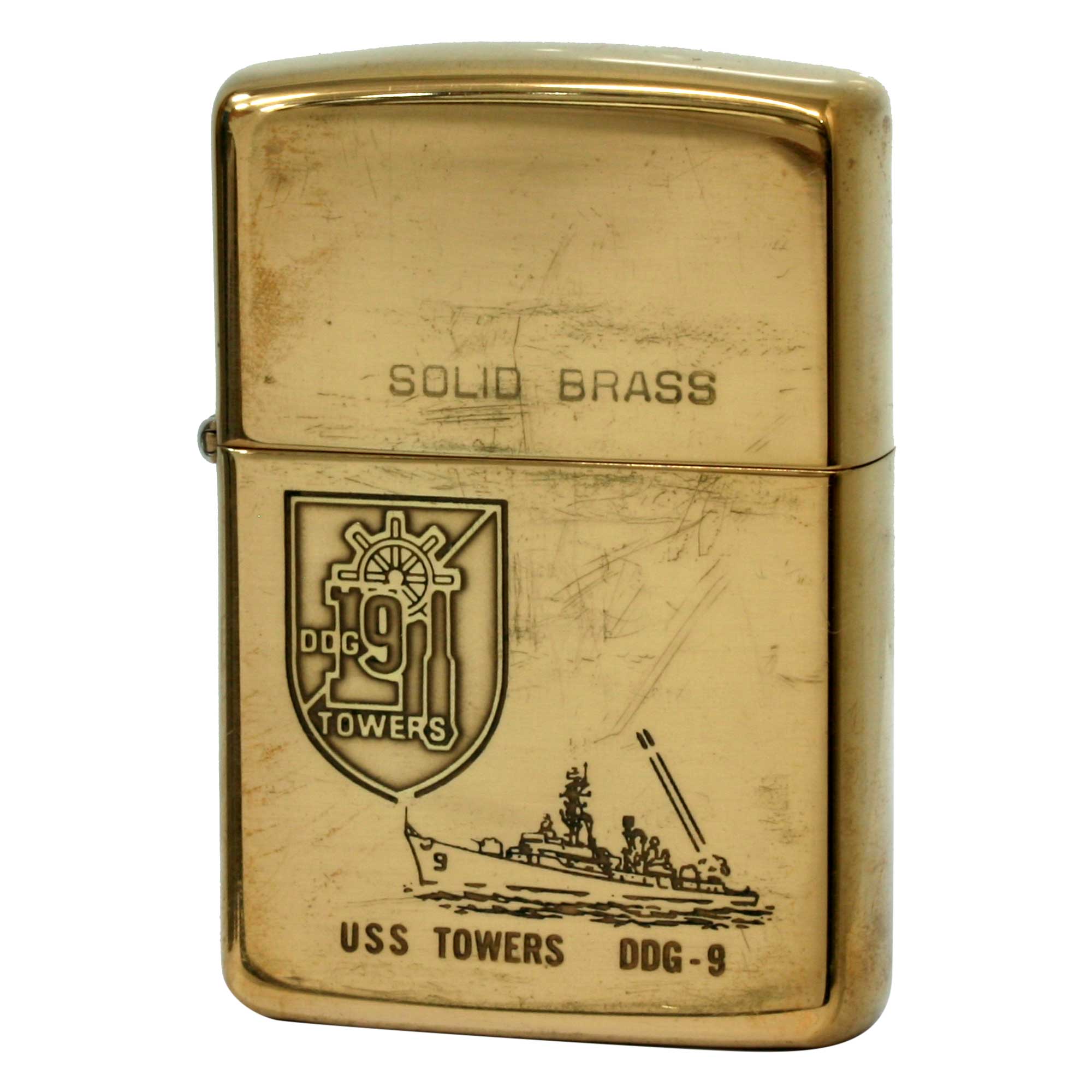 絶版/ヴィンテージ Zippo ジッポー 中古 1988年製造 No.254 SOLID BRASS USS TOWERS DDG-9  [C]使用感あり傷汚れあり