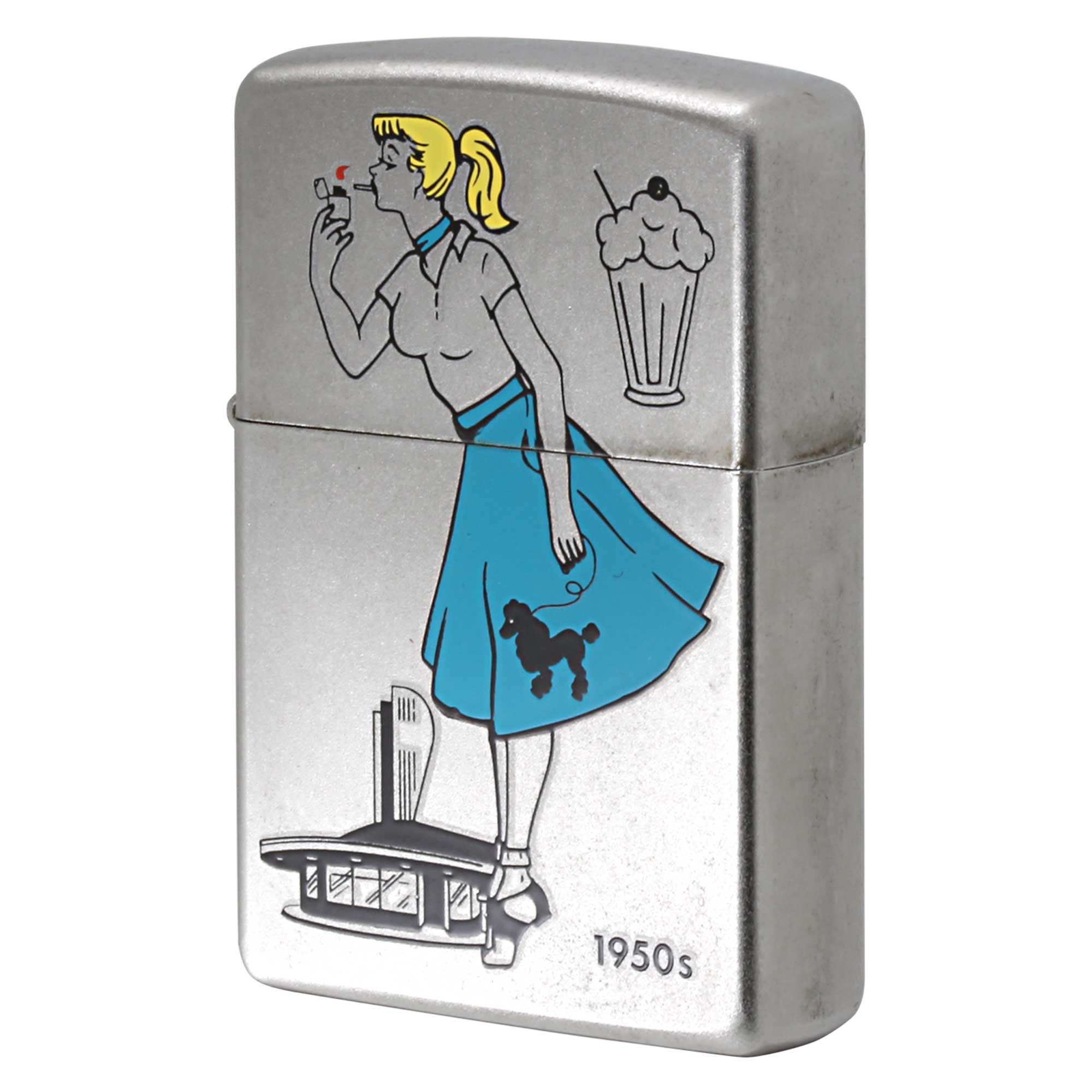 絶版/ヴィンテージ Zippo ジッポー 中古 2009年製造 1950s WINDY GIRL ウインディ ガール 24387 サテンクローム プリント  [B]使用感ありやや傷汚れあり