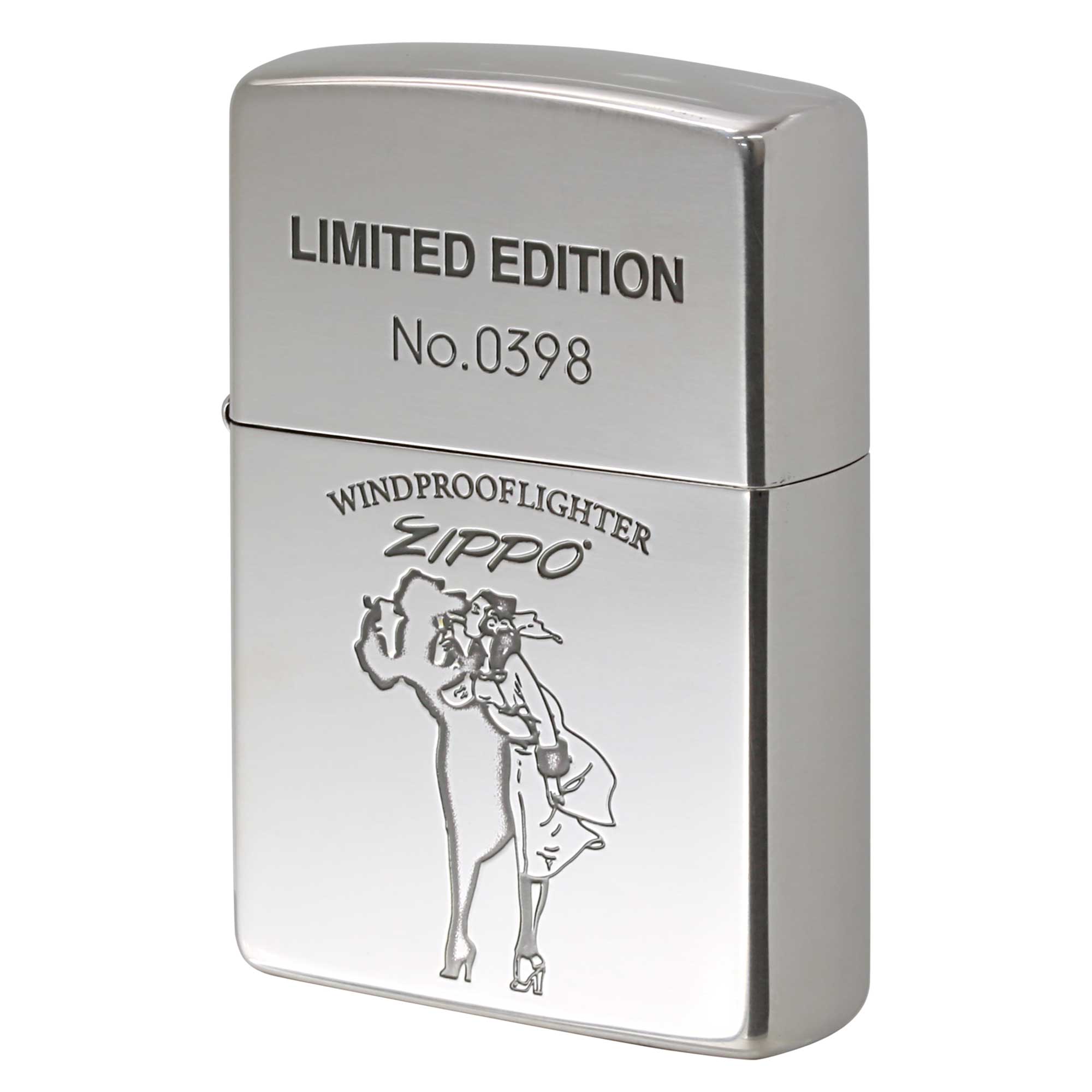 絶版/ヴィンテージ Zippo ジッポー 中古 2024年製造 プラチナ ウインディー シリアルナンバー入り No.398  [N]未使用・新品