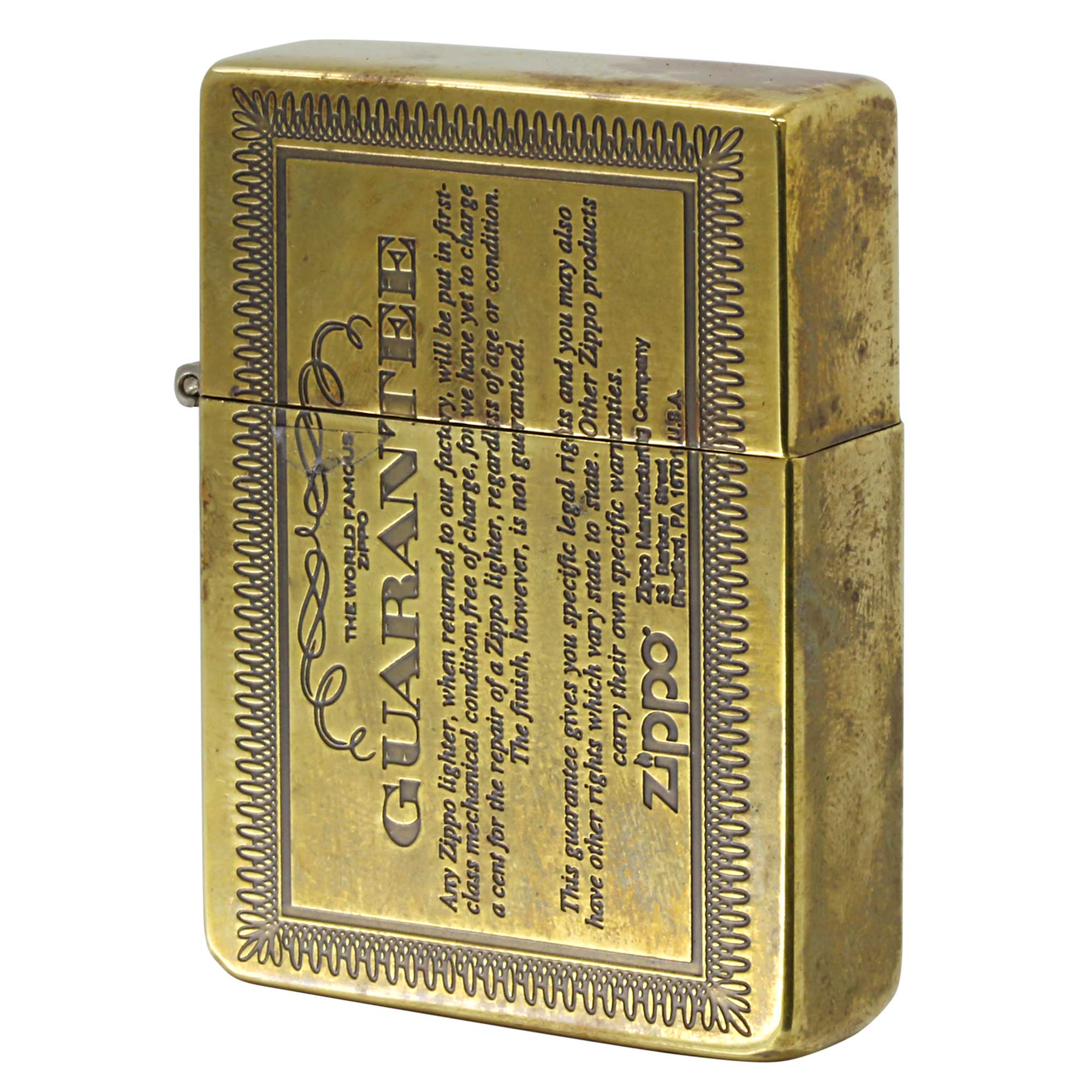 絶版/ヴィンテージ Zippo ジッポー 中古 2022年製造 1935レプリカ ギャランティー柄 ブラス GUARANTEE No.1935 1201S664  [C]使用感あり傷汚れあり