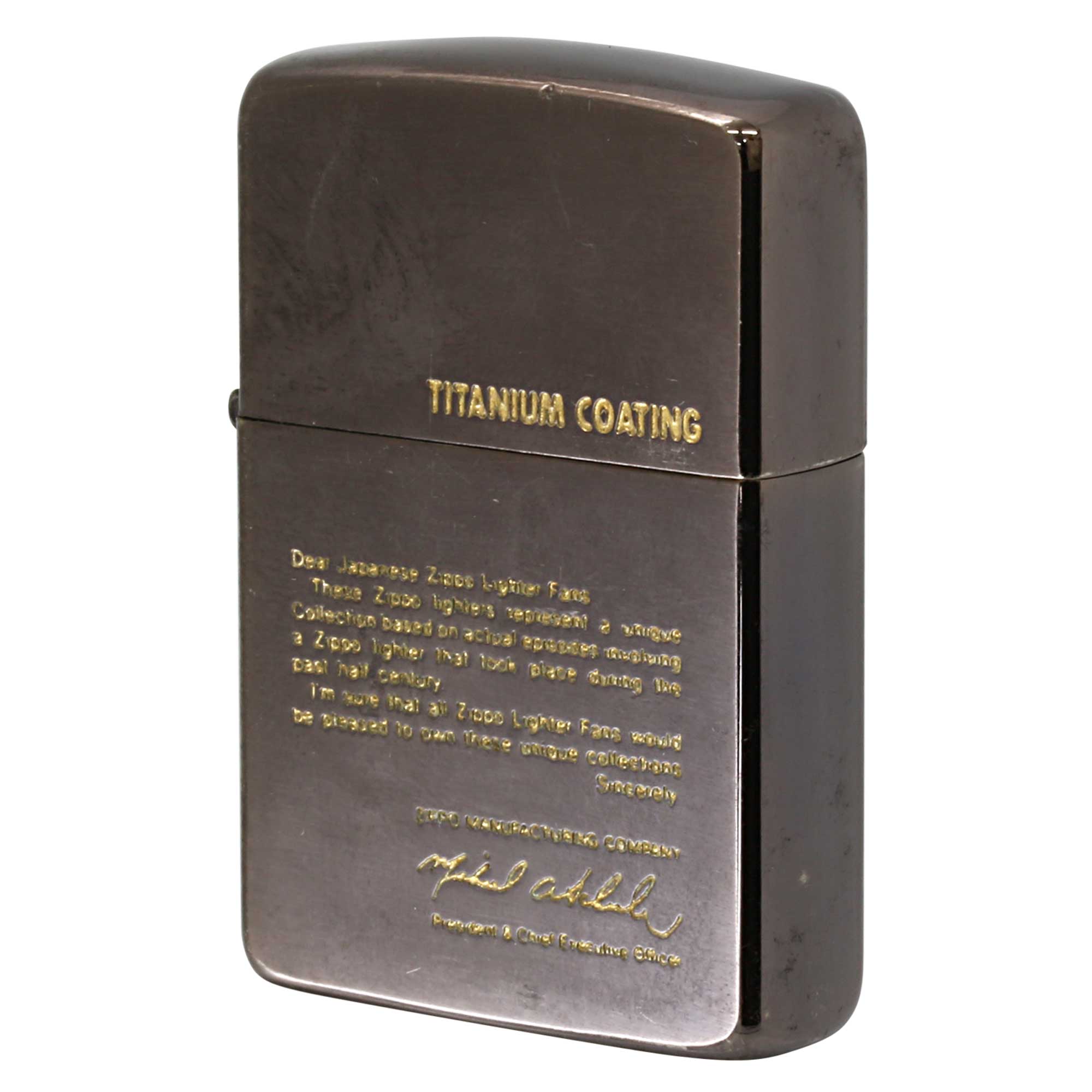 絶版/ヴィンテージ Zippo ジッポー 中古 1990年製造 3代目社長サイン MICHAEL.A.SCHULER メッセージ チタンコーティング ブラック  [B]使用感ありやや傷汚れあり