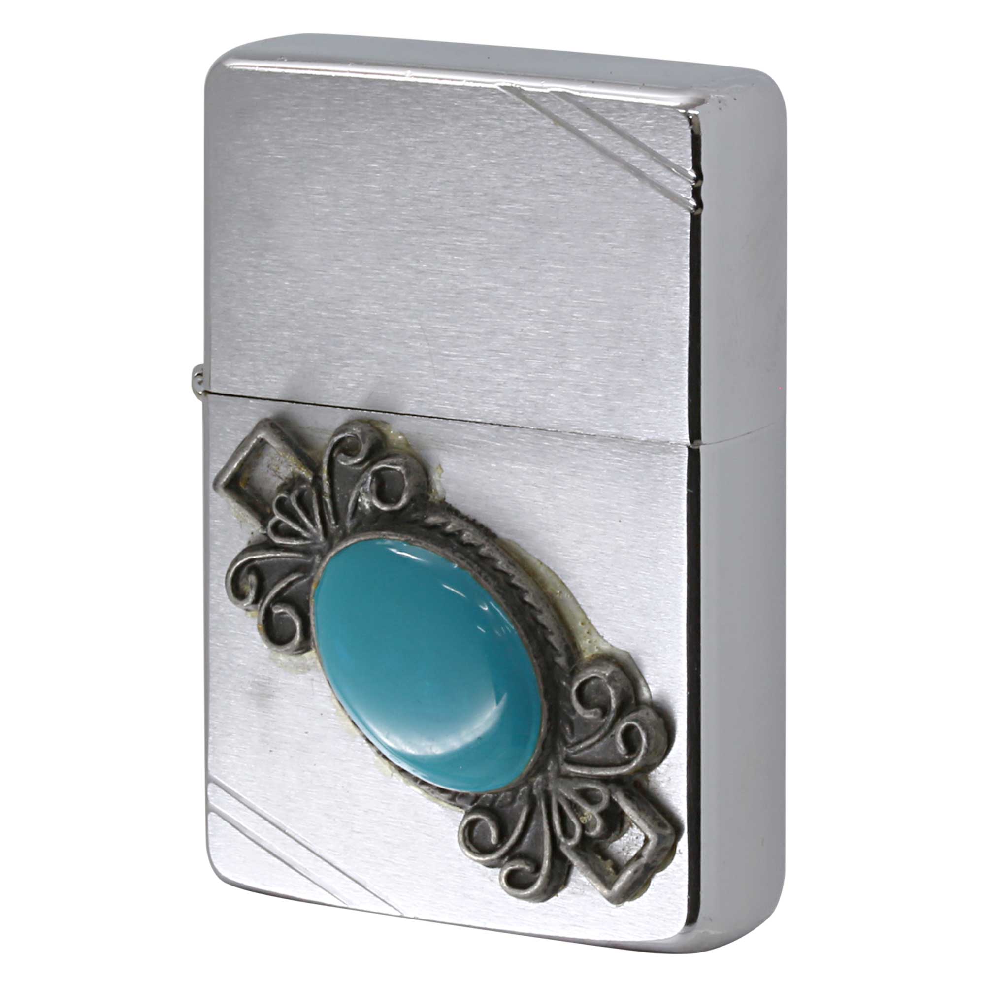 絶版/ヴィンテージ Zippo ジッポー 中古 1986年製造 1937レプリカ フラットトップ ダイヤゴナルライン イミテーションストーン ブルー  [B]使用感ありやや傷汚れあり