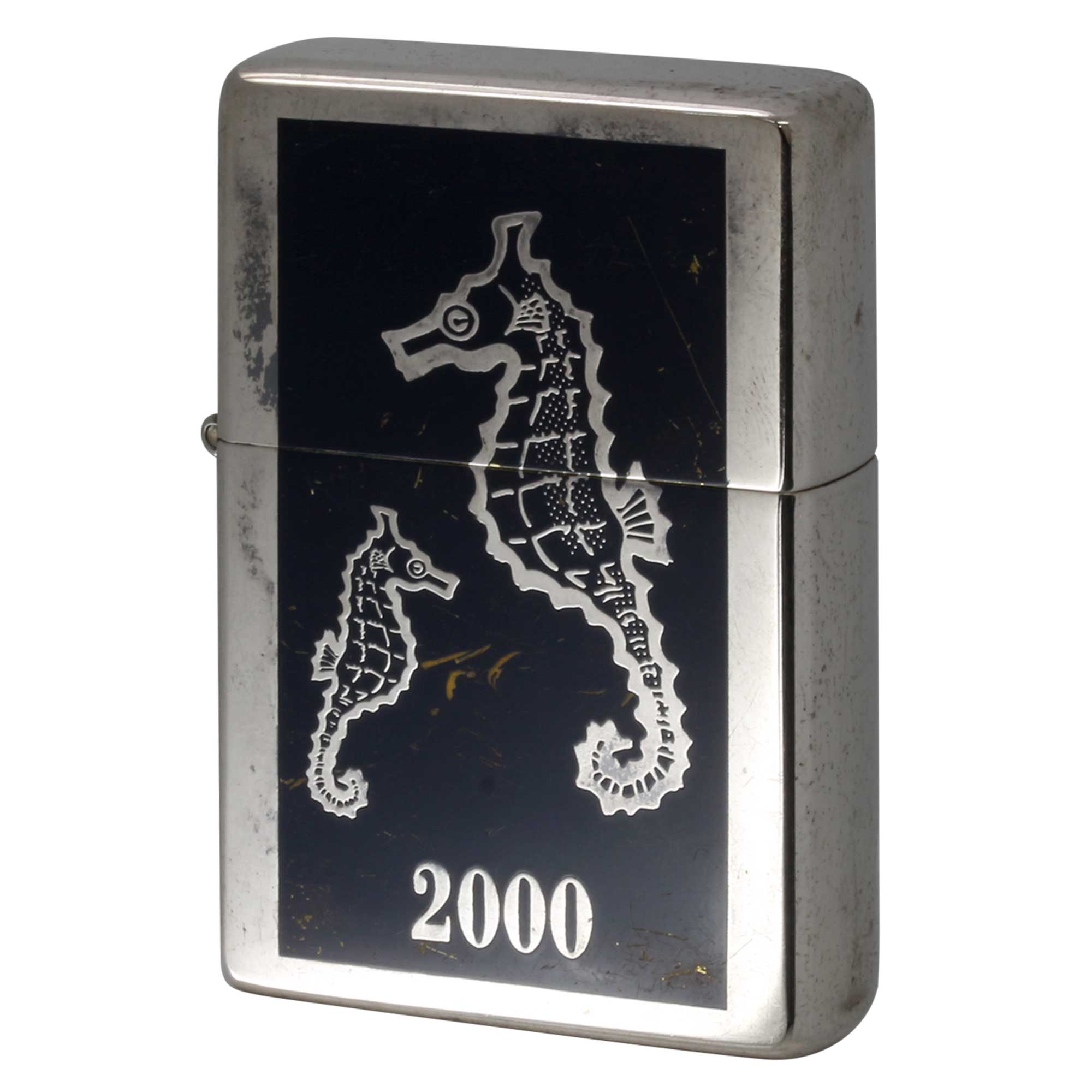 絶版/ヴィンテージ Zippo ジッポー 中古 1998年製造 1937レプリカ フラットトップ 2000年 タツノオトシゴ ネイビー  [C]使用感あり傷汚れあり