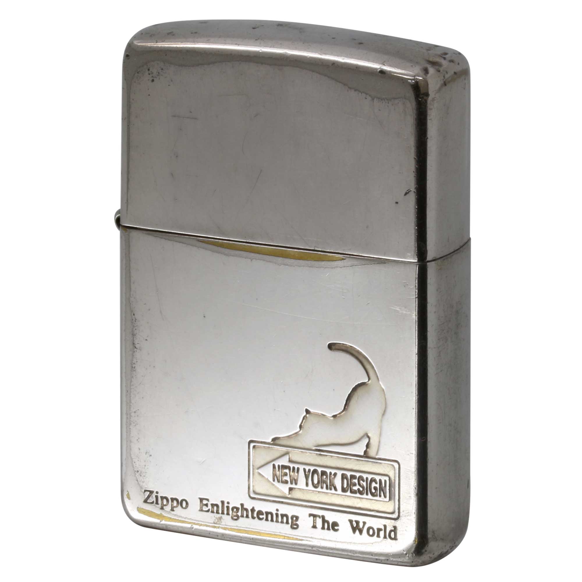 絶版/ヴィンテージ Zippo ジッポー 中古 1996年製造 New York Design 猫 CAT  [C]使用感あり傷汚れあり