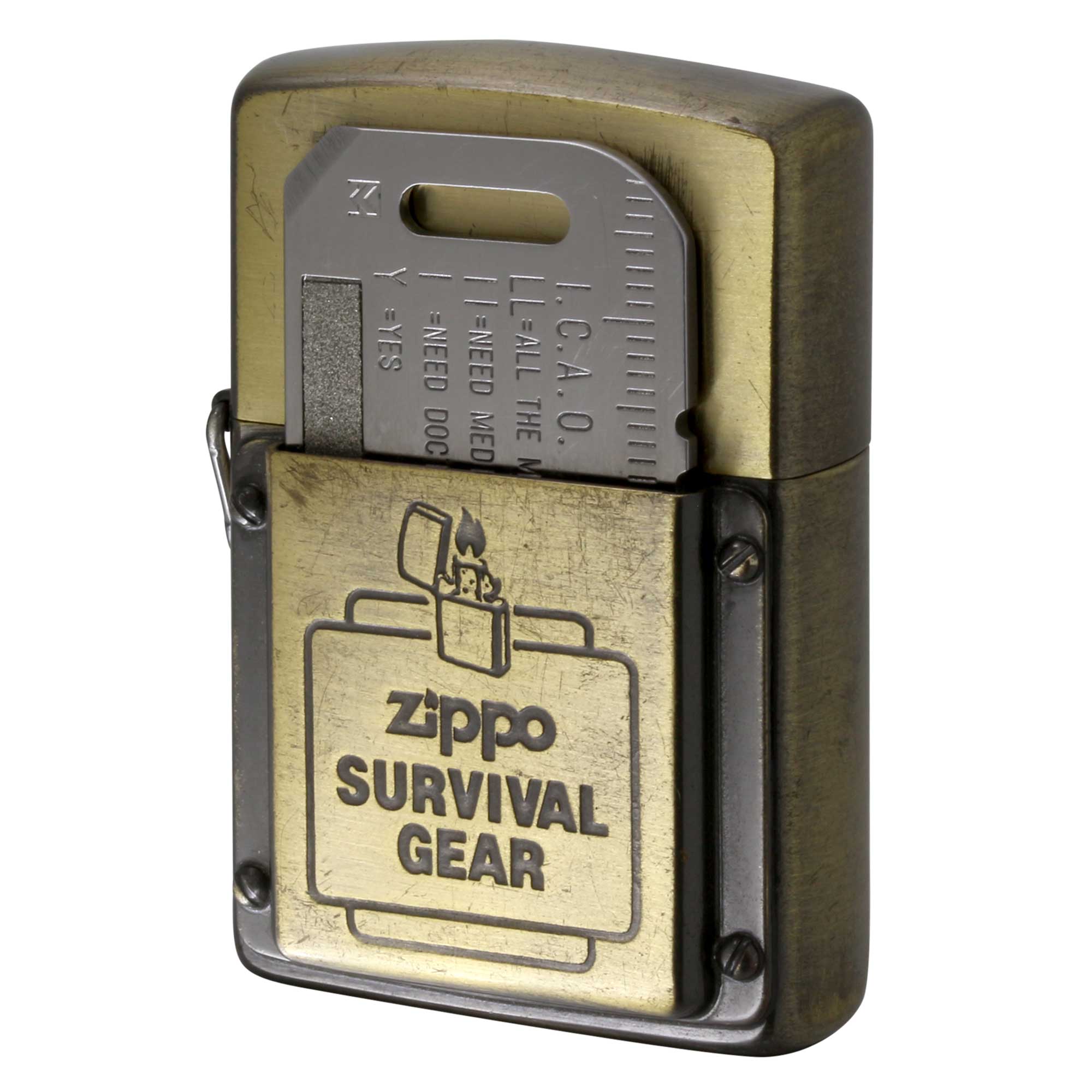 絶版/ヴィンテージ Zippo ジッポー 中古 1992年製造 SURVIVAL GEAR サバイバルツール付き ブラス  [B]使用感ありやや傷汚れあり
