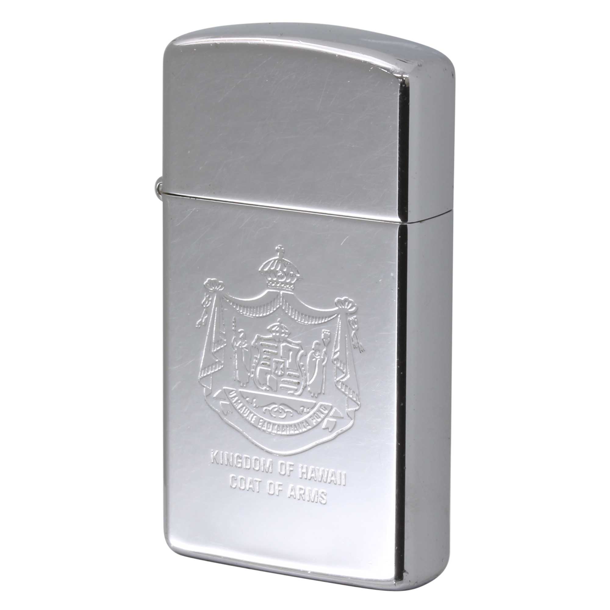 絶版/ヴィンテージ Zippo ジッポー 中古 1997年製造 Kingdom of Hawaii Coat of Arms ハワイ王国 国章 スリムタイプ  [C]使用感あり傷汚れあり