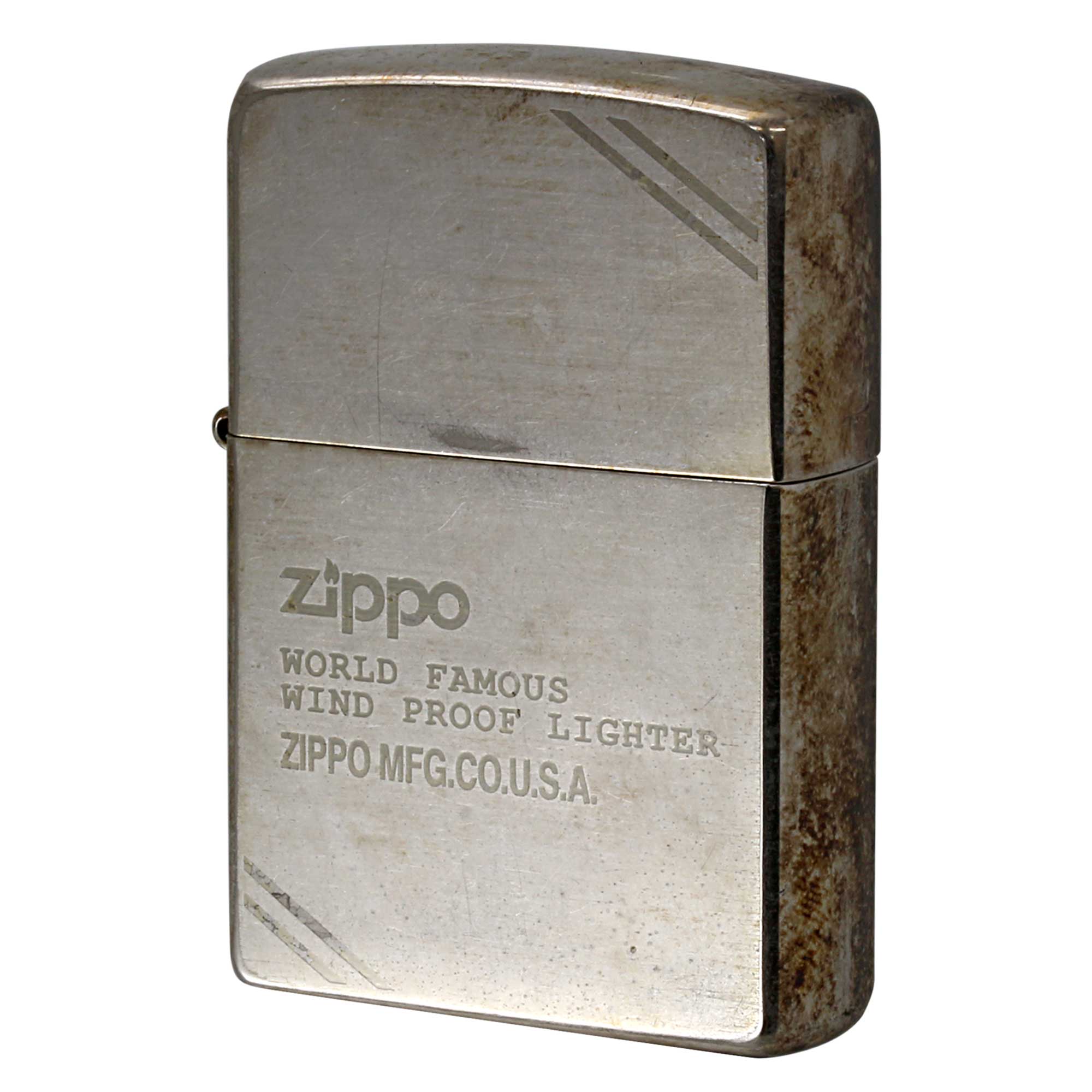 絶版/ヴィンテージ Zippo ジッポー 中古 1992年製造 WORLD FAMOS ZIPPO ダイアゴナルラン  [C]使用感あり傷汚れあり