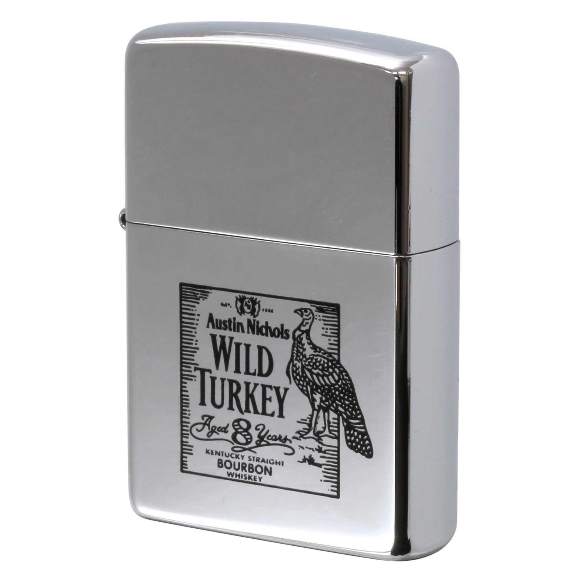 絶版/ヴィンテージ Zippo ジッポー 中古 2002年製造 ワイルドターキー 8年 WILD TURKEY AGED 8 YEARS クロムメッキ  [B]使用感ありやや傷汚れあり