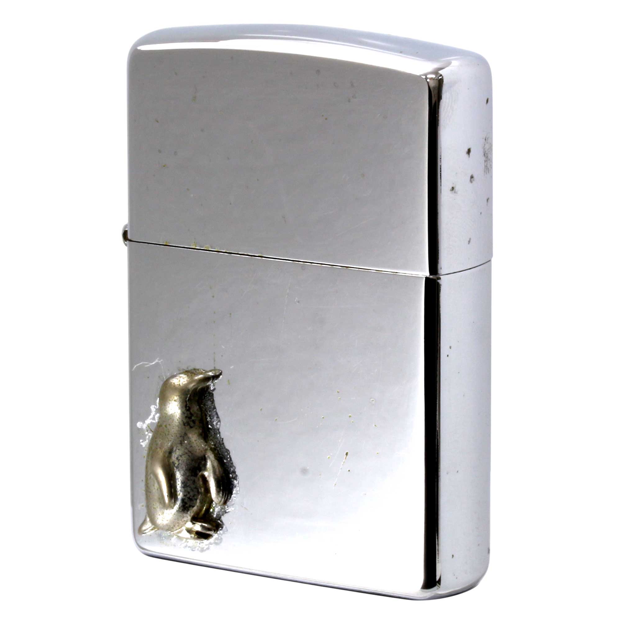 絶版/ヴィンテージ Zippo ジッポー 中古 1998年製造 ペンギン メタル ハイポリッシュクローム  [C]使用感あり傷汚れあり