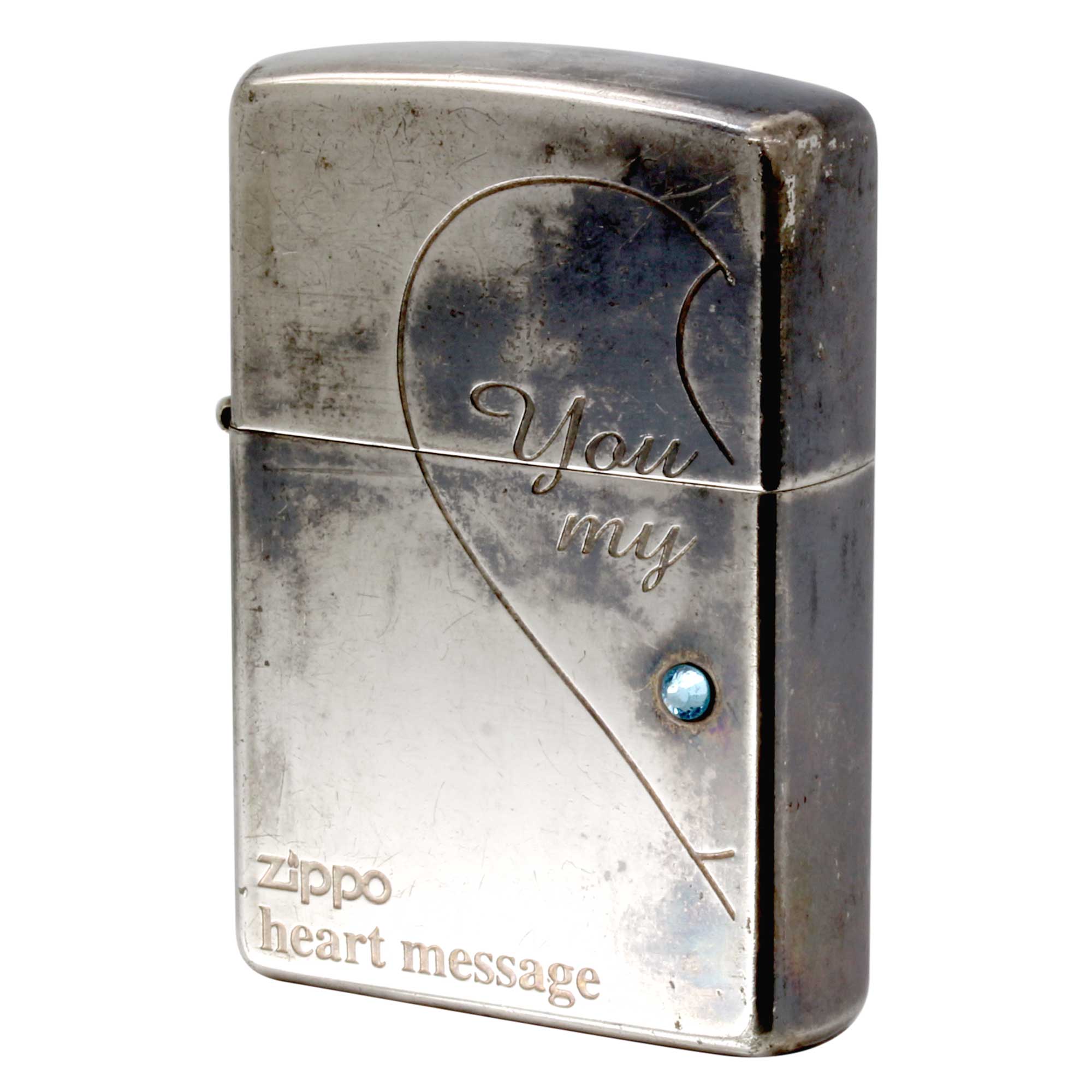 絶版/ヴィンテージ Zippo ジッポー 中古 2006年製造 Heart Message Pair ハートメッセージペアの片方  [C]使用感あり傷汚れあり