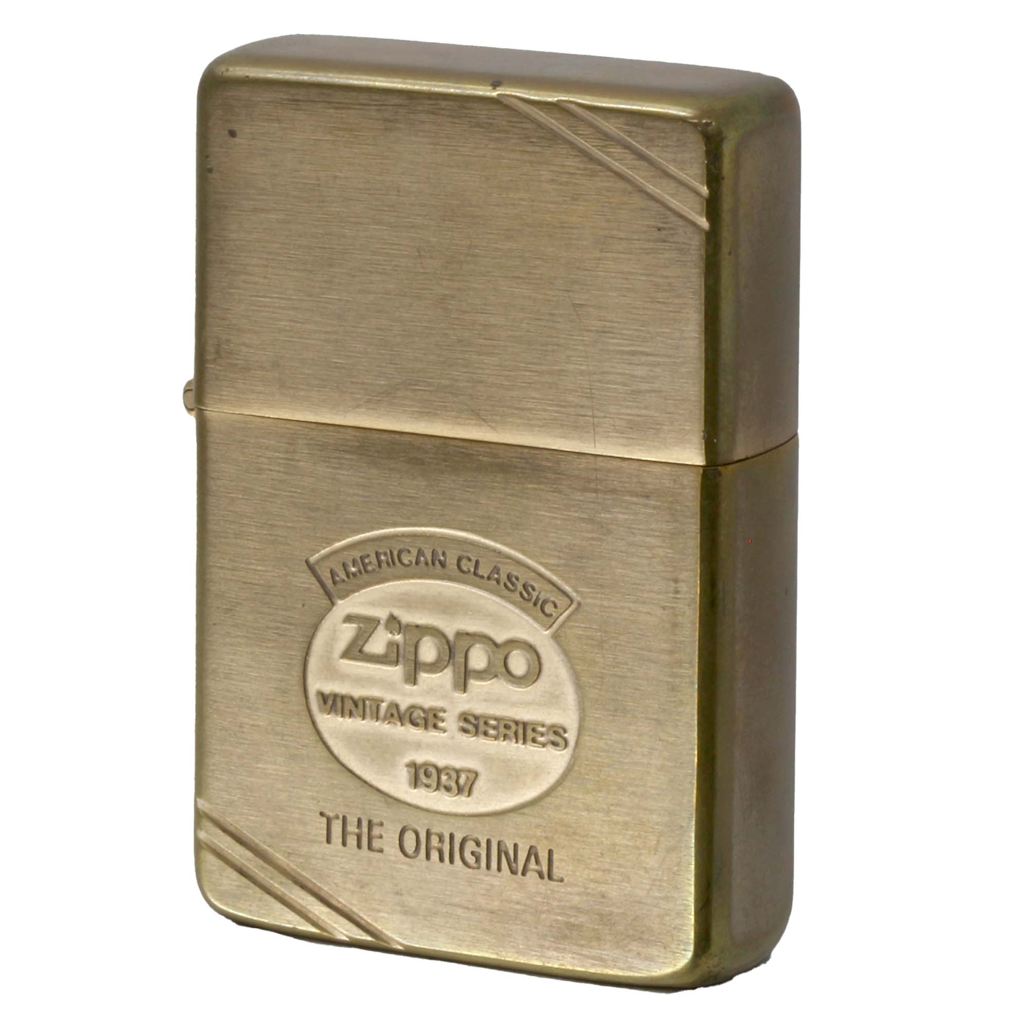 絶版/ヴィンテージ Zippo ジッポー 中古 1986年製造 1937レプリカ ブラス つや消し フラットトップ ダイヤゴナルラン ZIPPO ロゴ  [C]使用感あり傷汚れあり