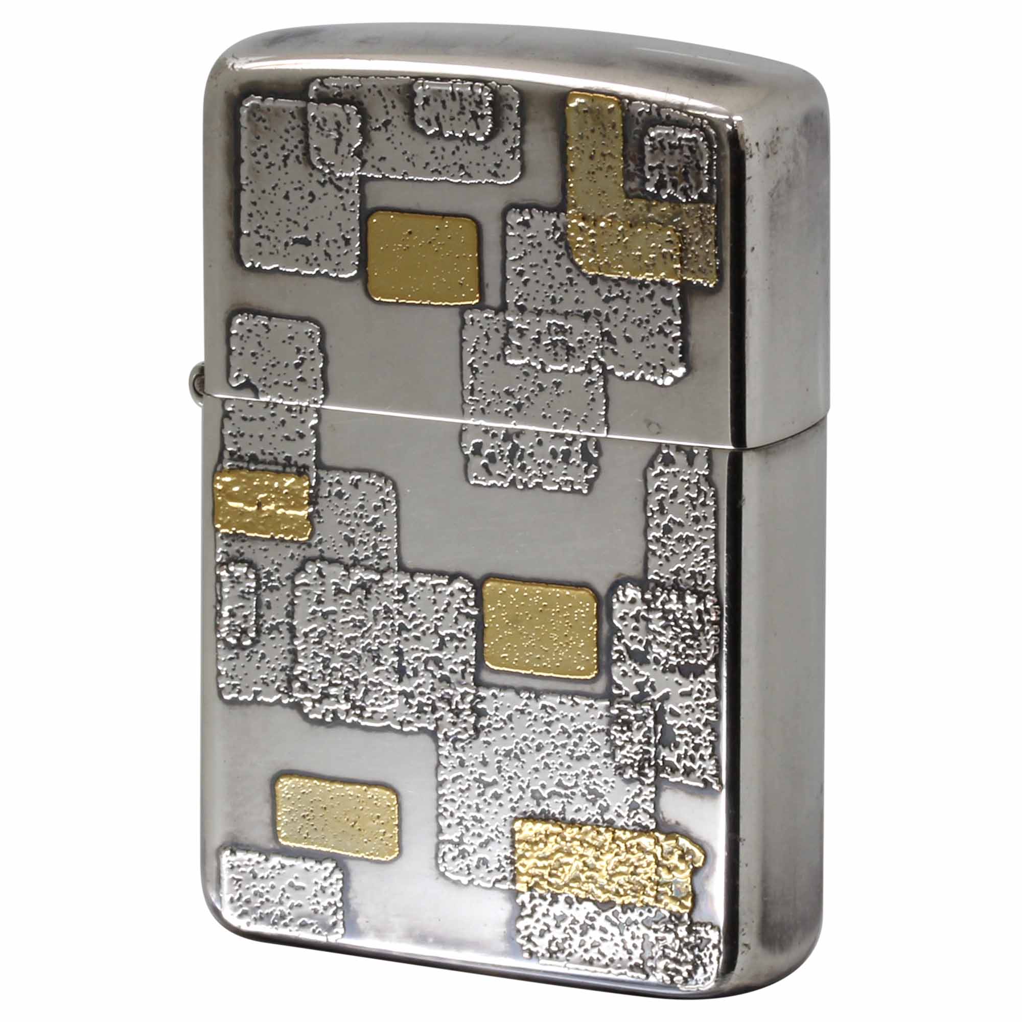 絶版/ヴィンテージ Zippo ジッポー 中古 1986年製造 金銀 盛り上げメッキ 幾何学模様  [B]使用感ありやや傷汚れあり