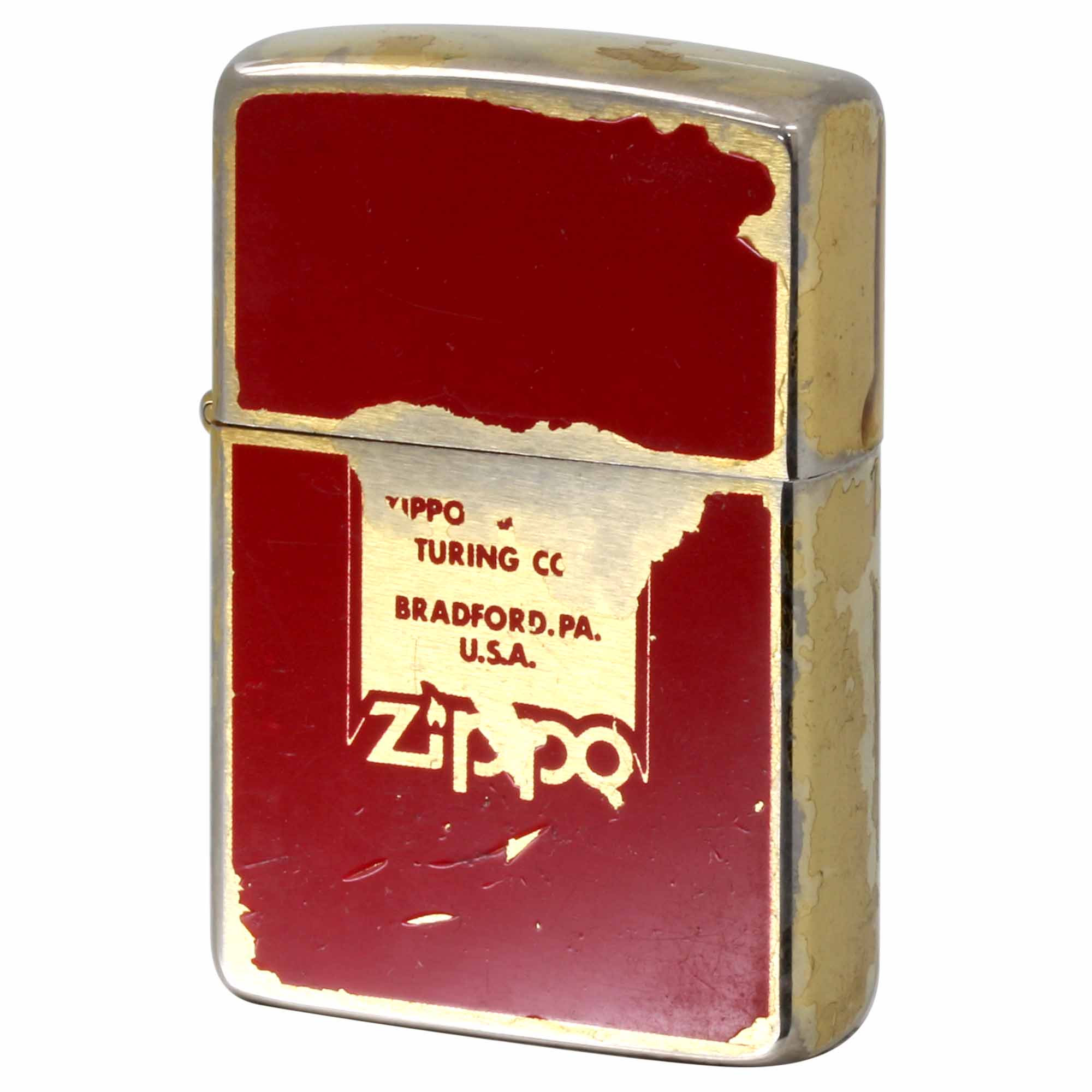絶版/ヴィンテージ Zippo ジッポー 中古 1985年製造 ZIPPO LOGO 赤 フレーム GD  [C]使用感あり傷汚れあり