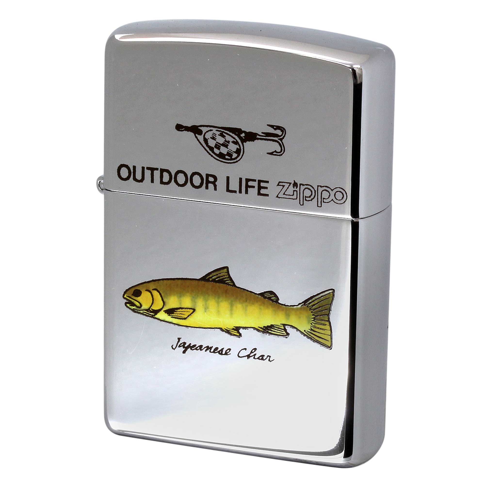 絶版/ヴィンテージ Zippo ジッポー 中古 1995年製造 OUTDOOR LIFE Japanese Char 魚 イワナ  [A]使用感少なく状態が良い