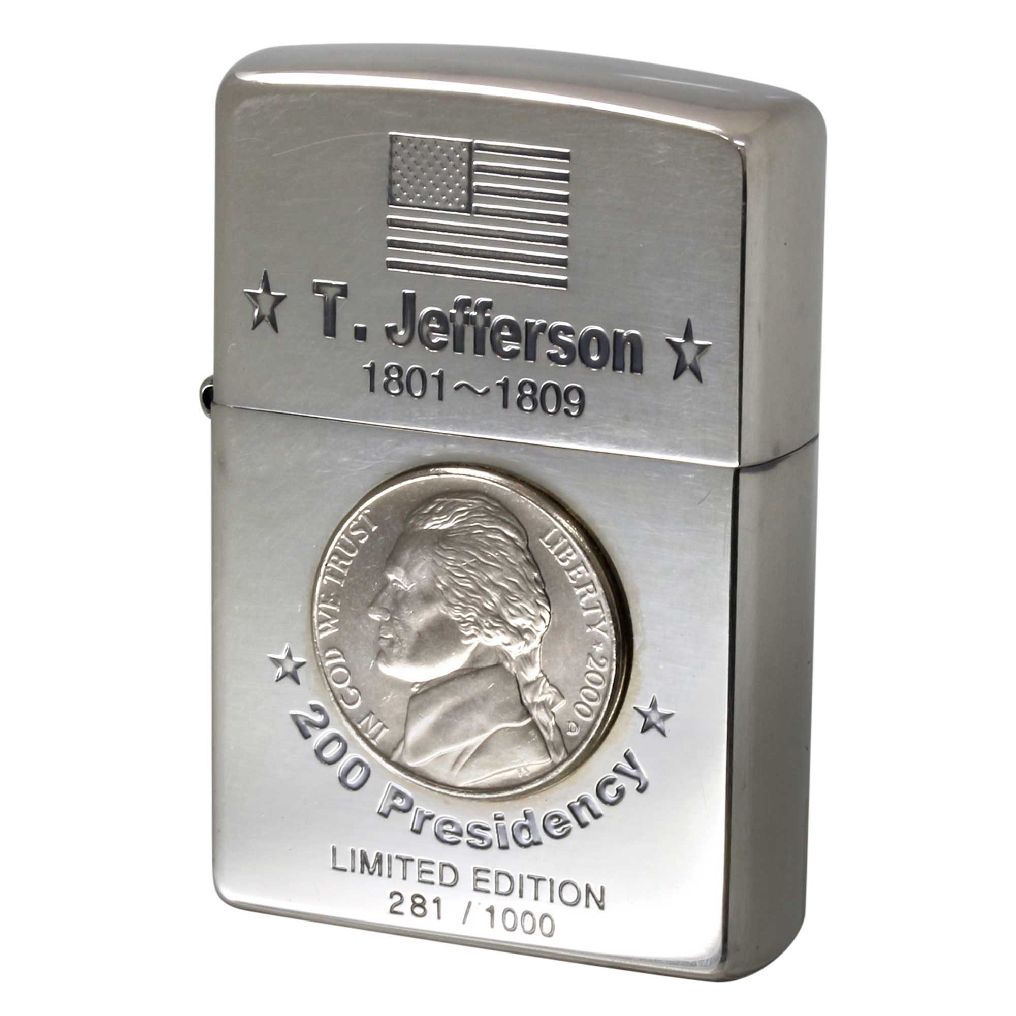 絶版/ヴィンテージ Zippo ジッポー 中古 2000年製造 限定1,000個 就任200周年記念 第3代 アメリカ大統領 トーマス・ジェファーソン 1ドルコイン No.281  [C]使用感あり傷汚れあり