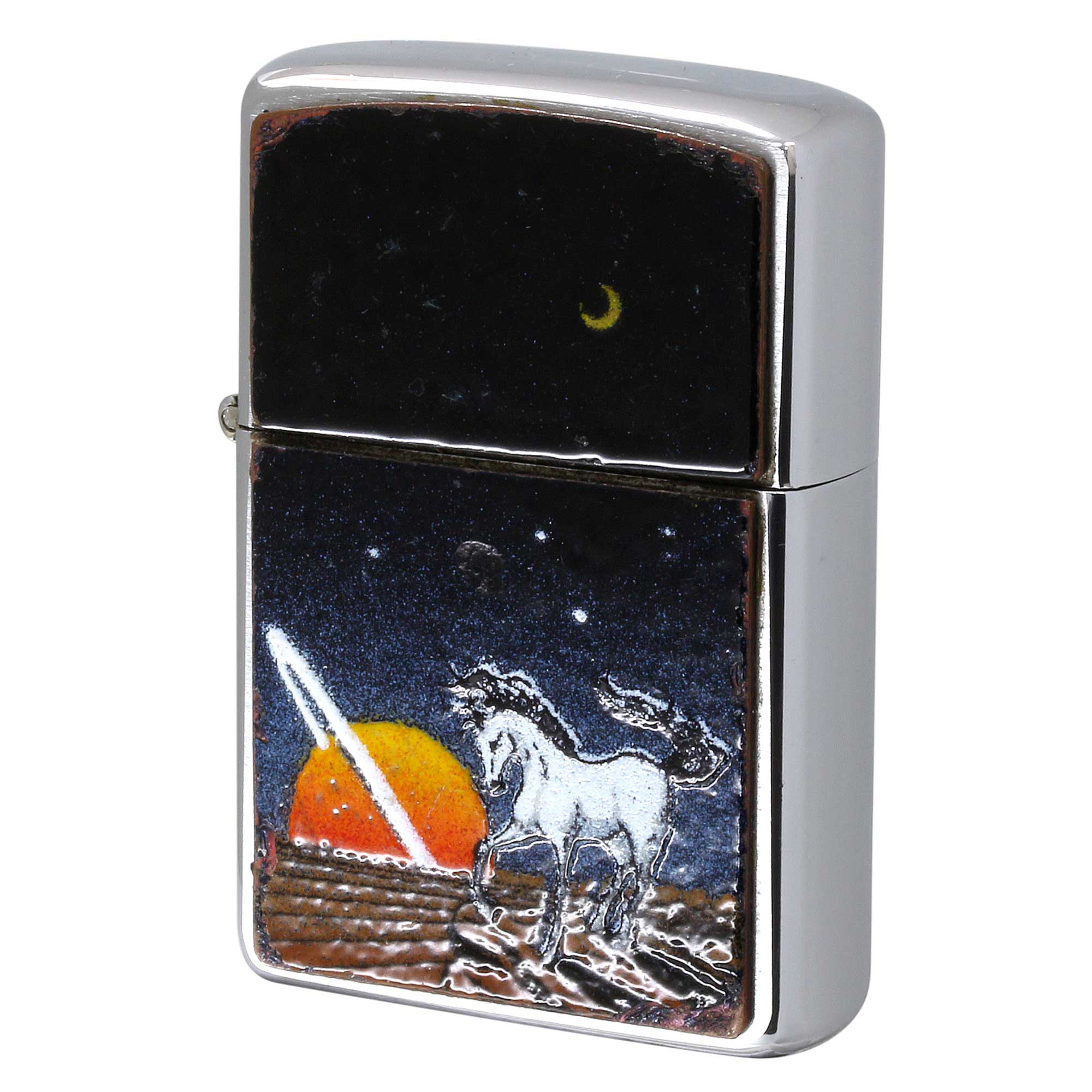 絶版/ヴィンテージ Zippo ジッポー 中古 1980年製造 馬と宇宙 メタル貼り  [B]使用感ありやや傷汚れあり