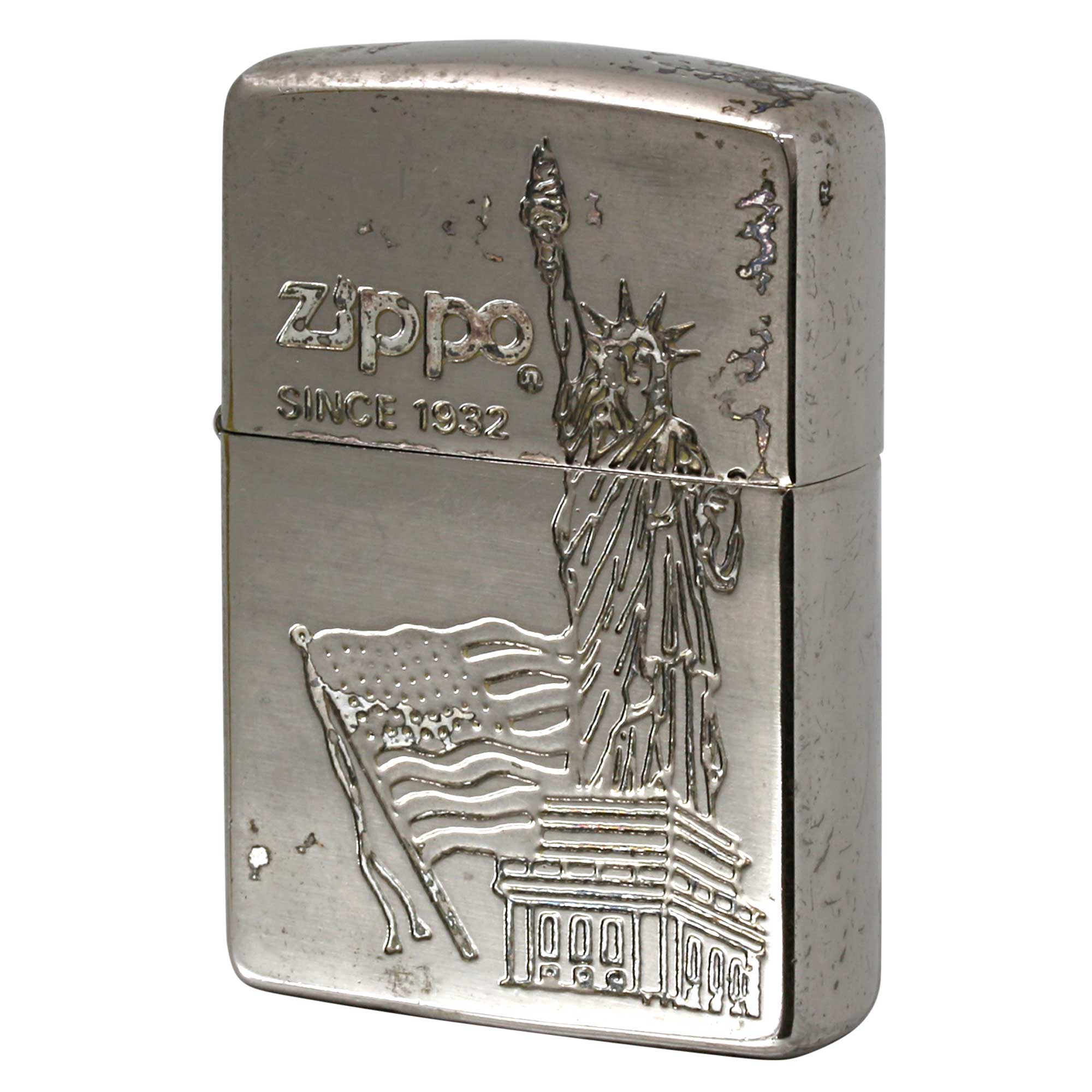 絶版/ヴィンテージ Zippo ジッポー 中古 1993年製造 アメリカ国旗 自由の女神  [C]使用感あり傷汚れあり