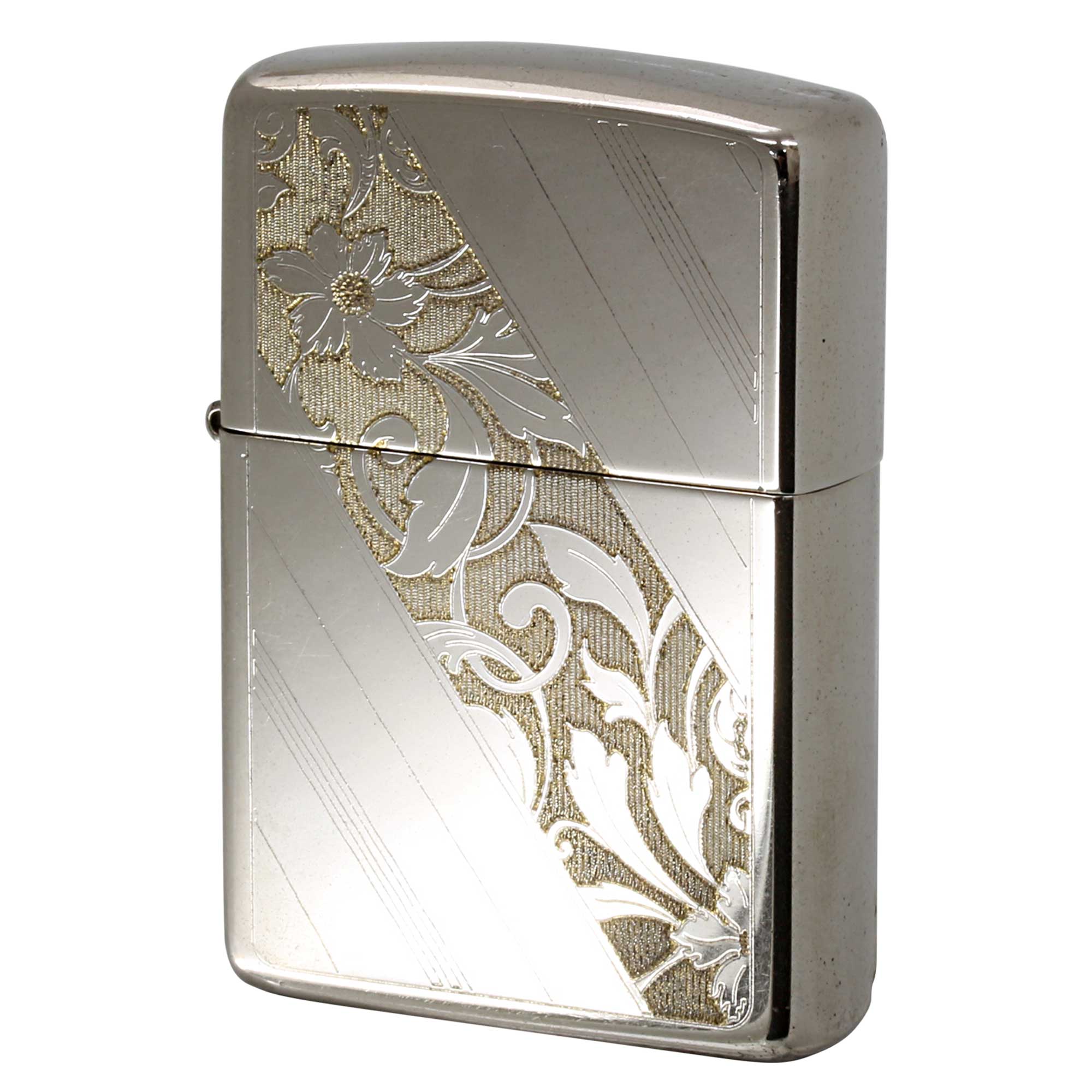 絶版/ヴィンテージ Zippo ジッポー 中古 1994年製造 アラベスク 唐草 ダイアゴナル・ストライプ SILVER PLATE 銀メッキ  [B]使用感ありやや傷汚れあり