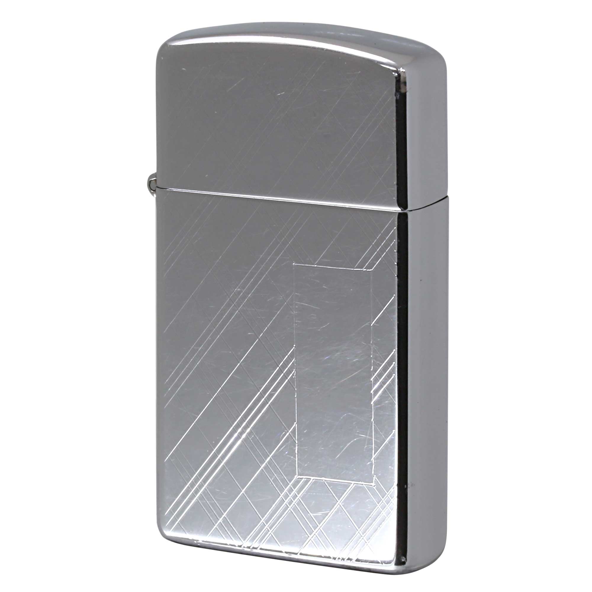 絶版/ヴィンテージ Zippo ジッポー 中古 1981年製造 SLIM #1620 スリムタイプ 格子柄 ハイポリッシュクローム  [B]使用感ありやや傷汚れあり